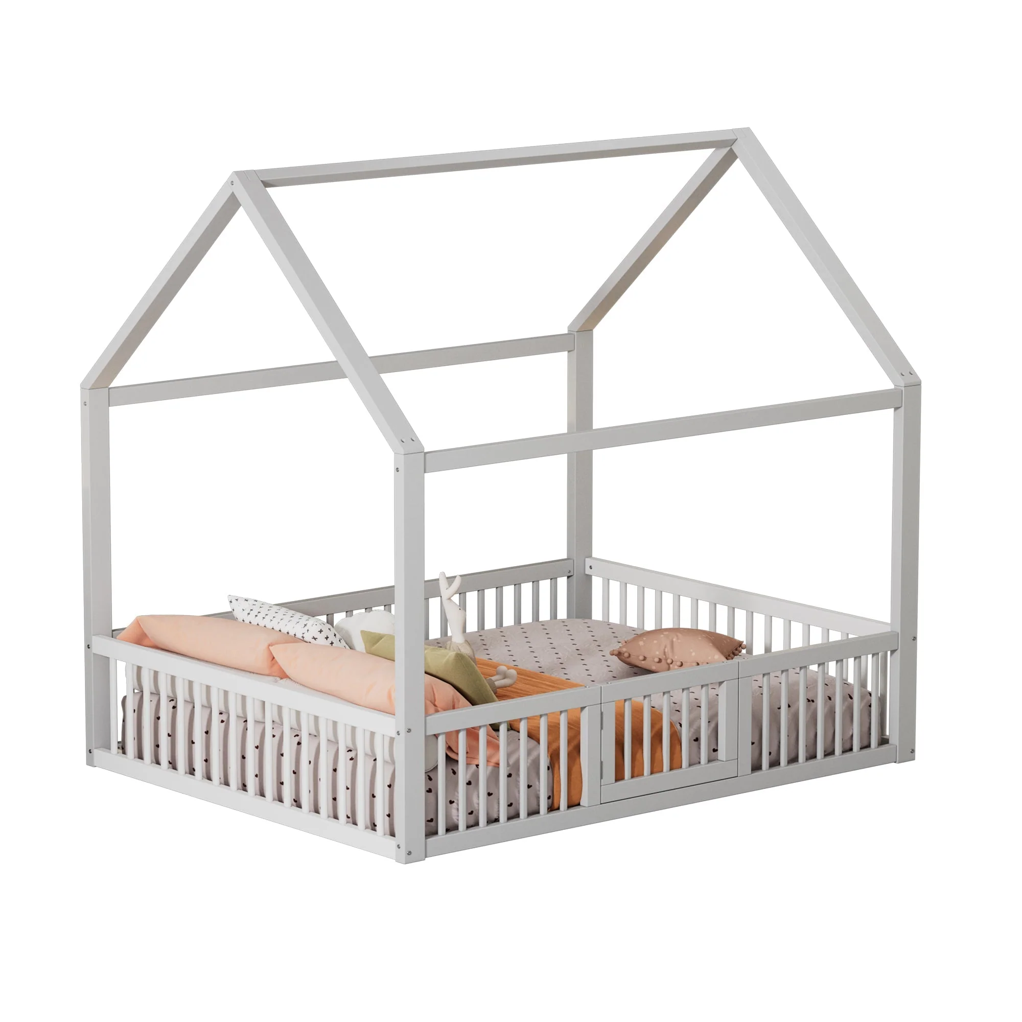House Bed 140x200cm Double with Door - Solid Wood White - Image 5