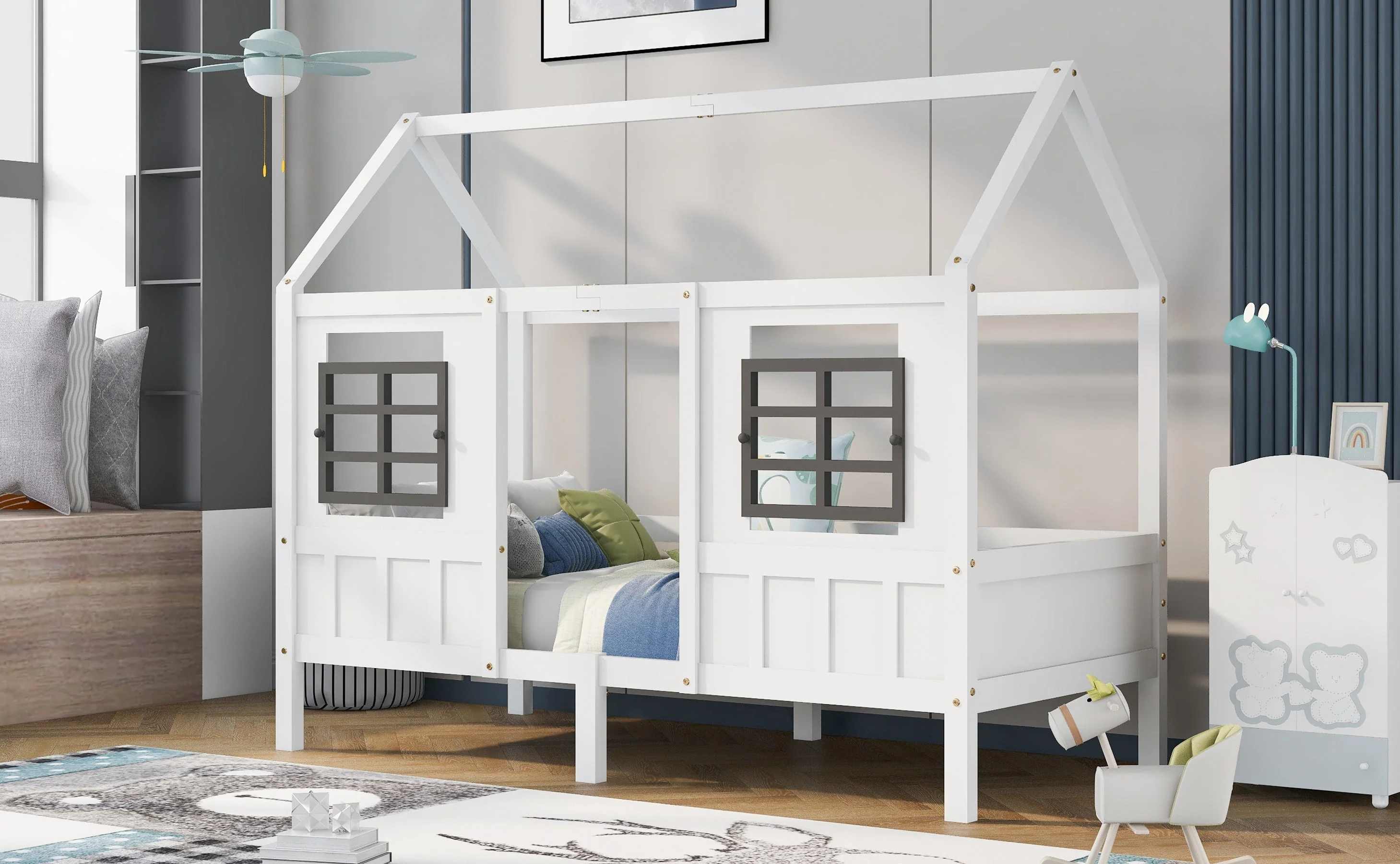 House Bed, 2 Drawers Single Daybed Children's, Pine/MDF White (200x90cm) - Image 6