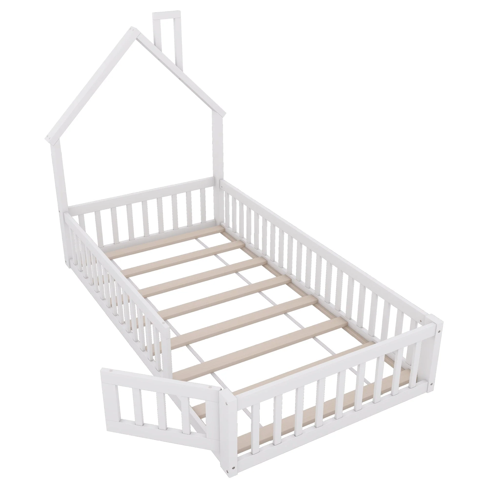 House Bed 90x200cm Chimney Slatted Base - White Pine Wood - Image 10
