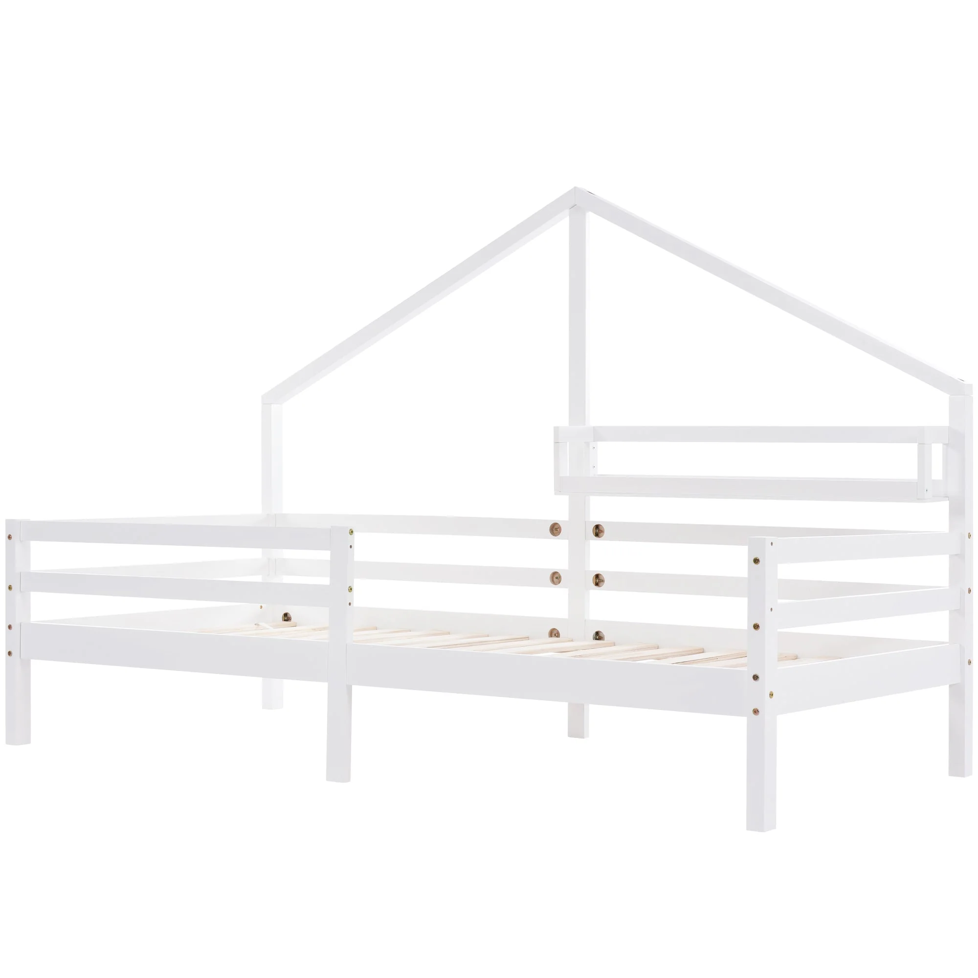 House Bed 90x200cm Storage Shelf Fireplace Shape - White - Image 4