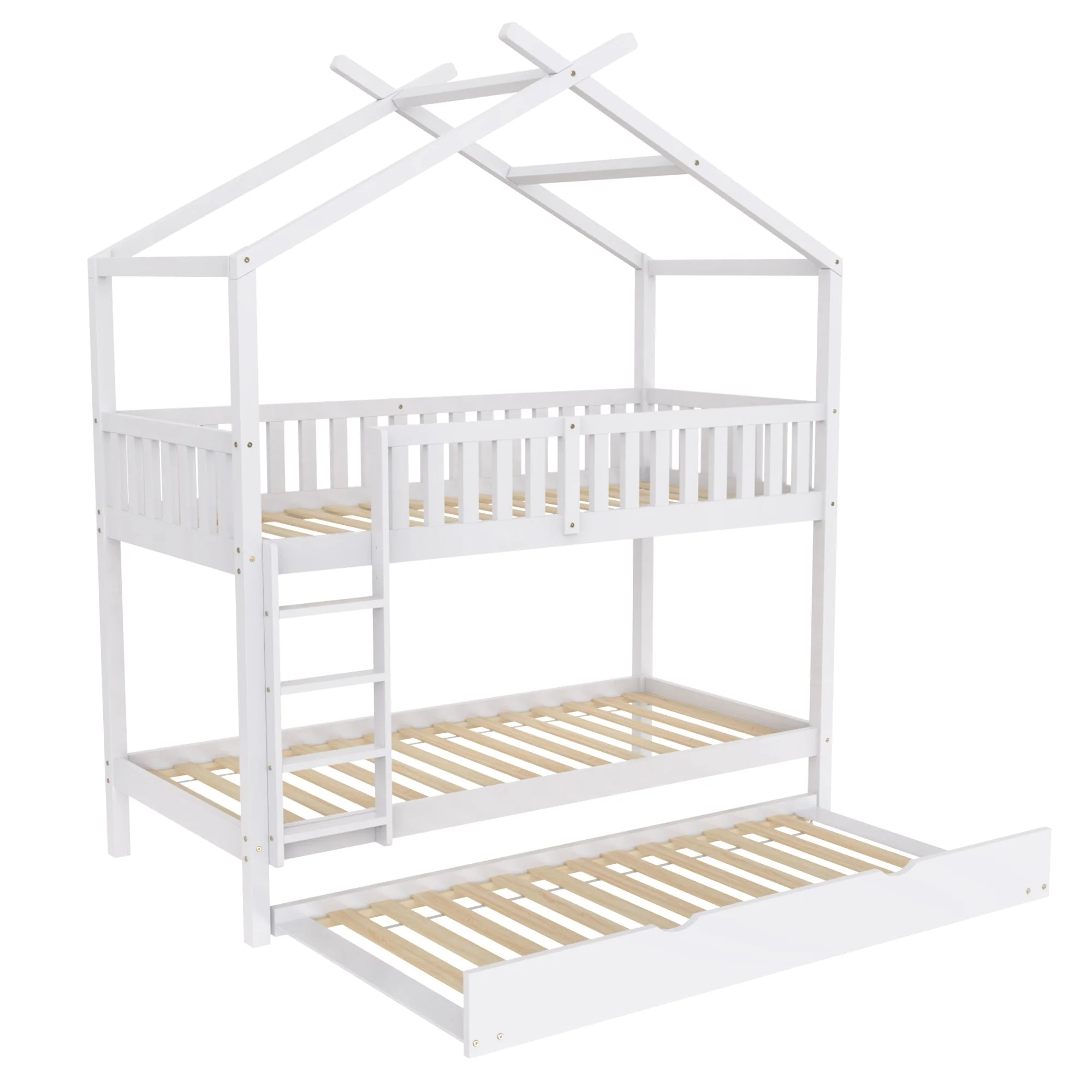 House Bed 90x200cm Triple Extendable Space-Saving - White - Image 8