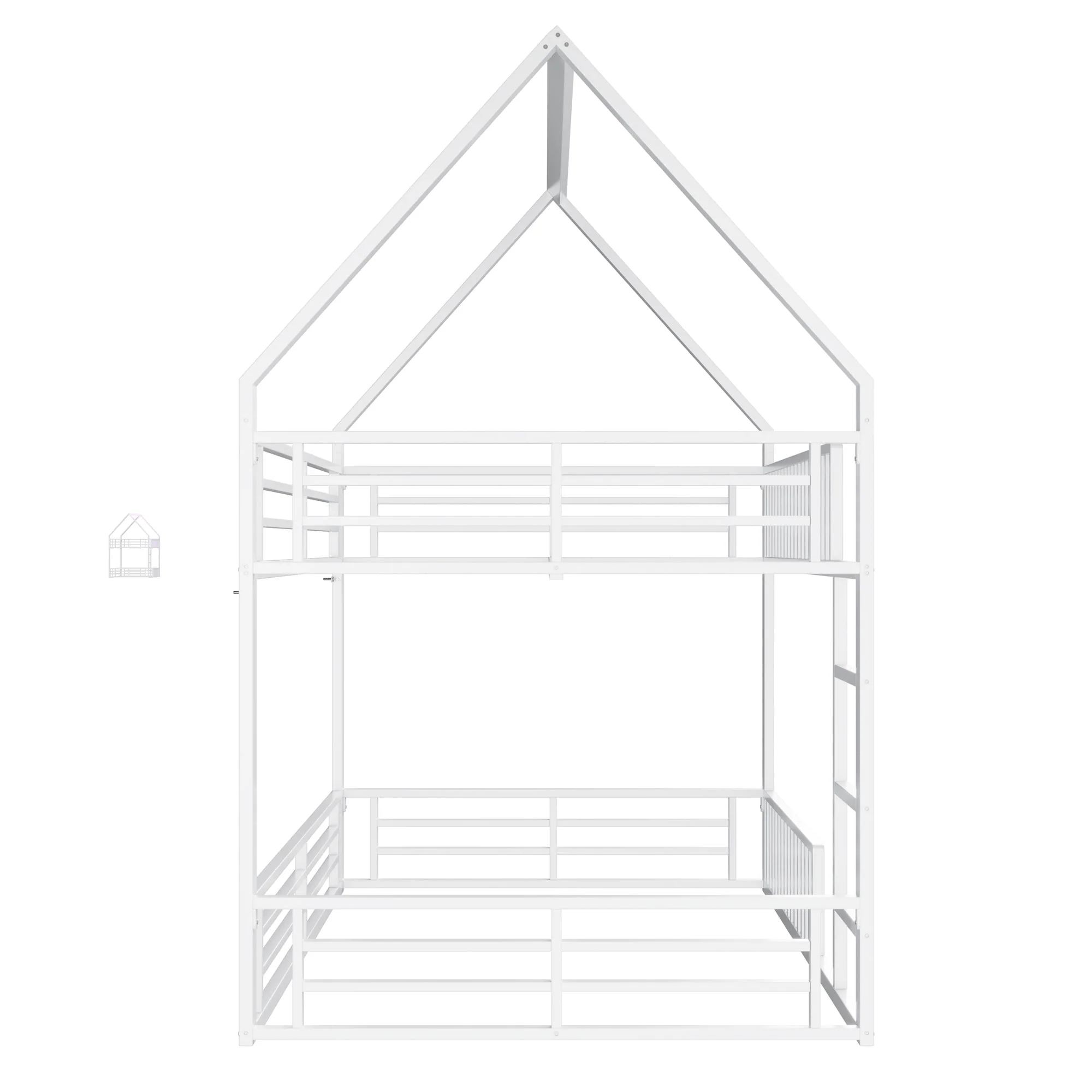 House-Shaped Bunk Bed with Fence and LED Light, 140x200cm, White - Image 8