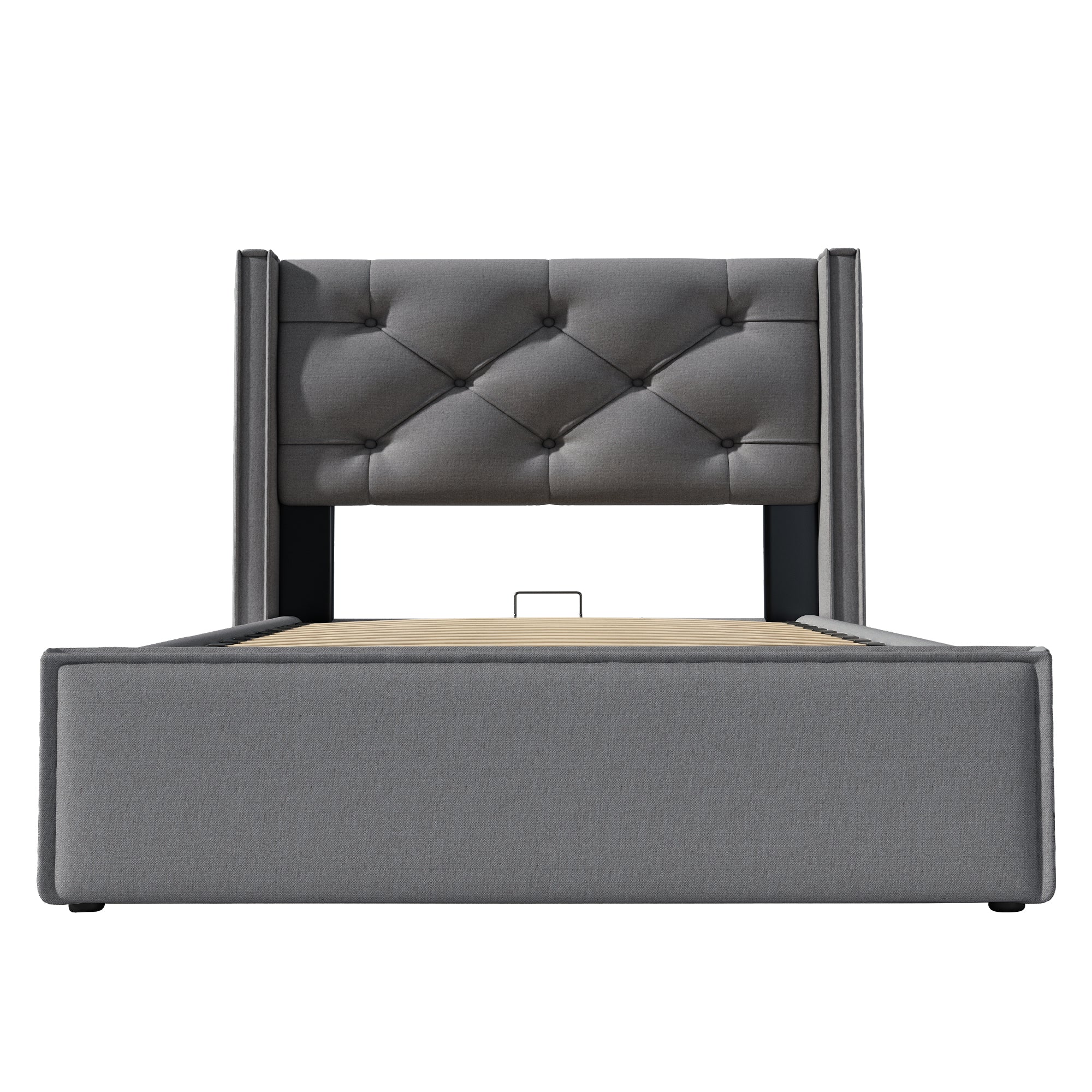 Hydraulic Bed, Single Upholstered 90x200cm, Storage, Gray Cotton - Image 5