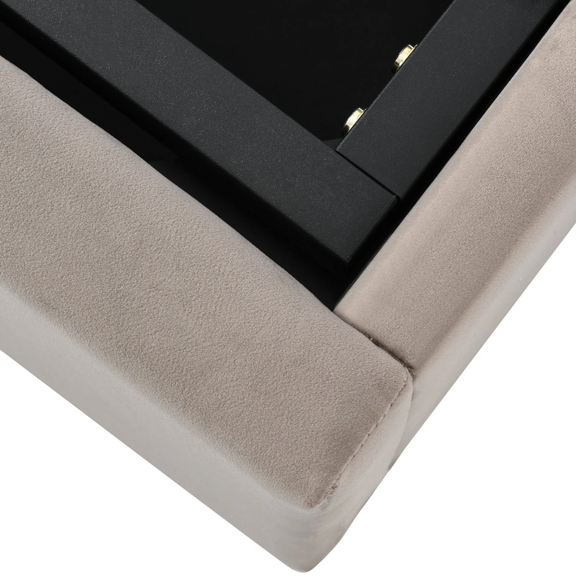 Hydraulic Double Upholstered Bed, 140x200cm with Adjustable Headboard, Metal Slatted Frame, Velvet Light Grey - Image 9