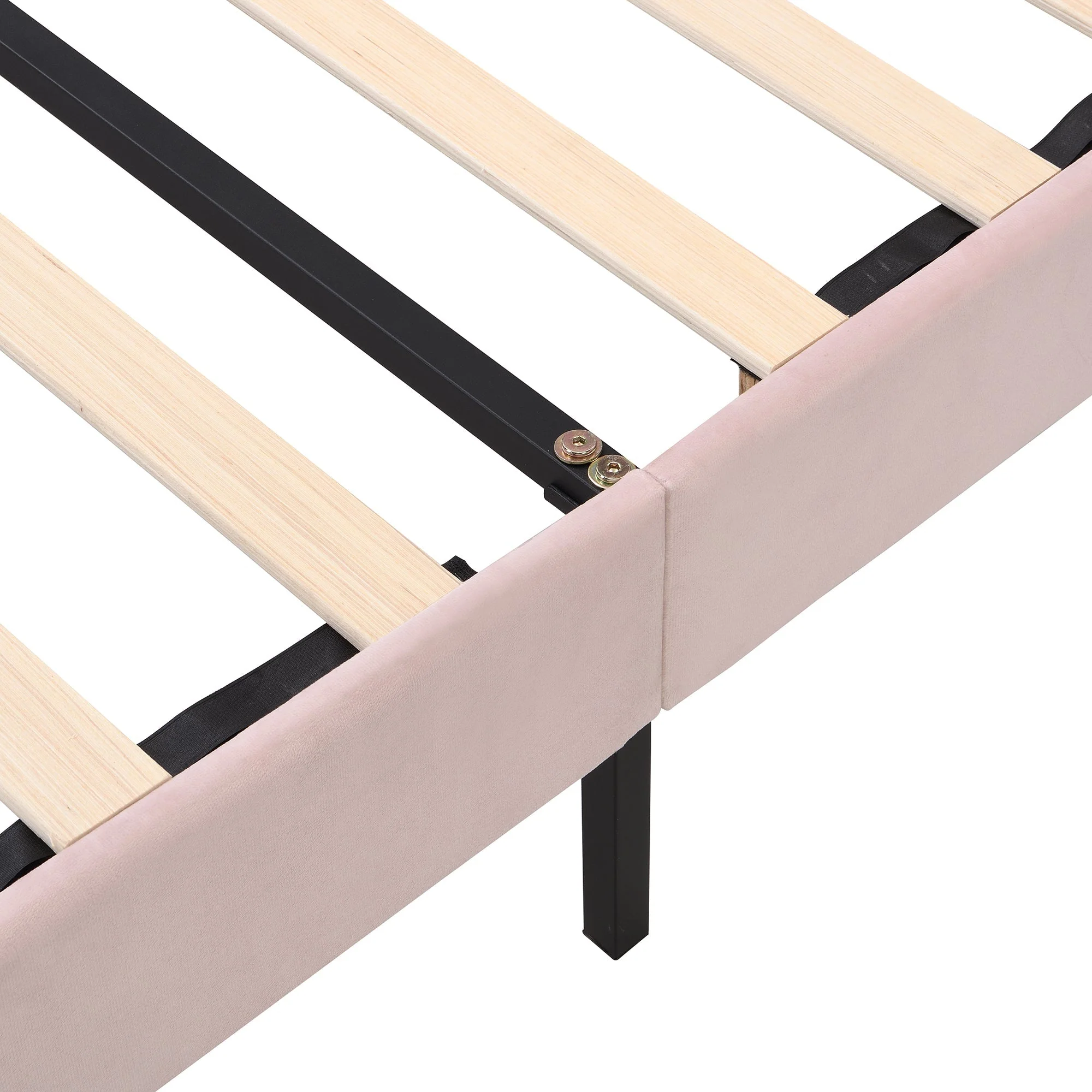 140 x 200cm Velvet Upholstered Bed with Adjustable Headboard, Pink - Image 5