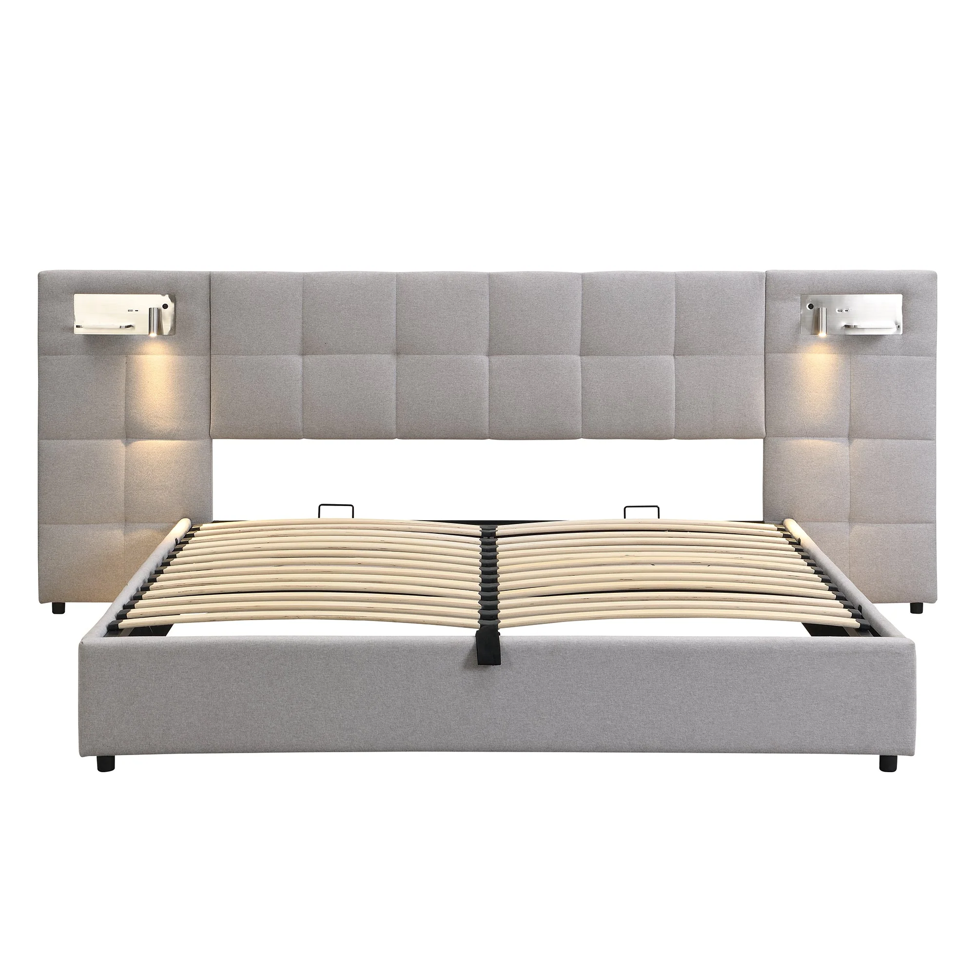 Upholstered Bed with Hydraulic Storage, USB Charging & LED Headboard, Grey - Image 2