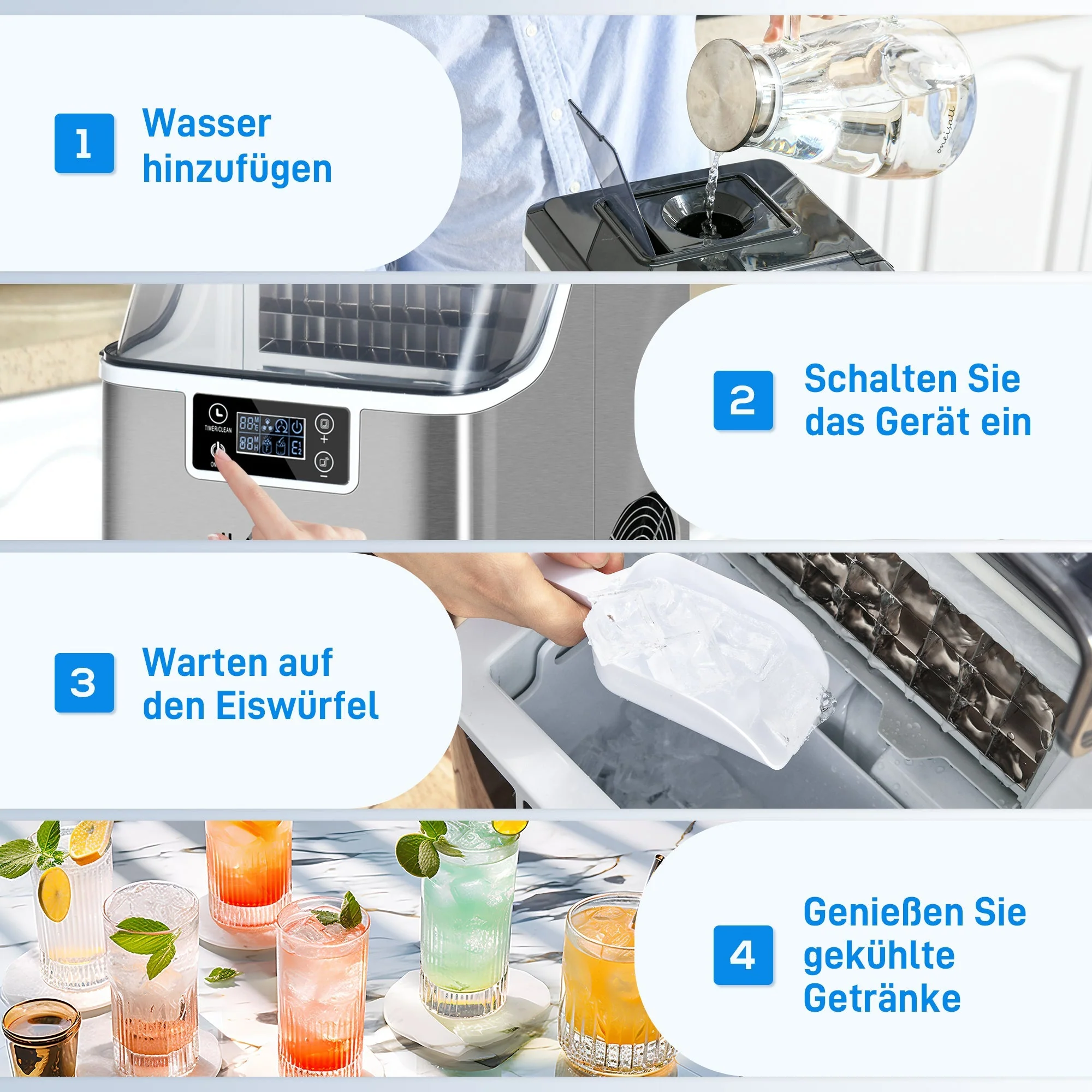 Ice Cube Maker, 20 kg/24h, 2.3L/3.2L, Automatic Cleaning, Stainless Steel, Silver - Image 8