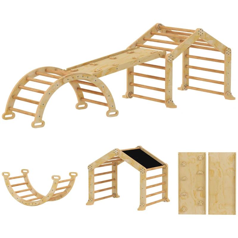 Indoor Climbing Frame 9-in-1 Ramp Slide Chalkboard - Wood