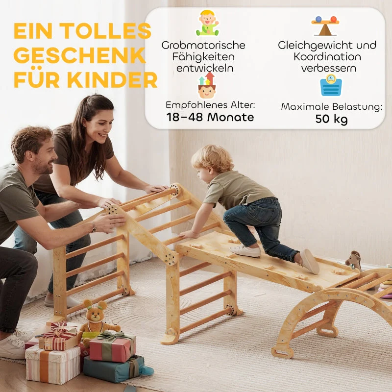 Indoor Climbing Frame 9-in-1 Ramp Slide Chalkboard - Wood - Image 8