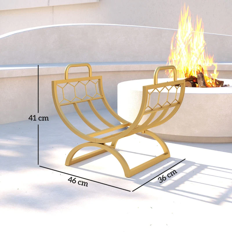 Indoor Firewood Rack 46x36x41cm for Fireplaces Stoves - Metal Gold - Image 3