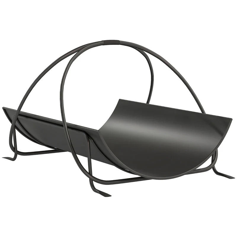 Indoor Firewood Rack Geometric Metal Handle 51x38x33cm - Black