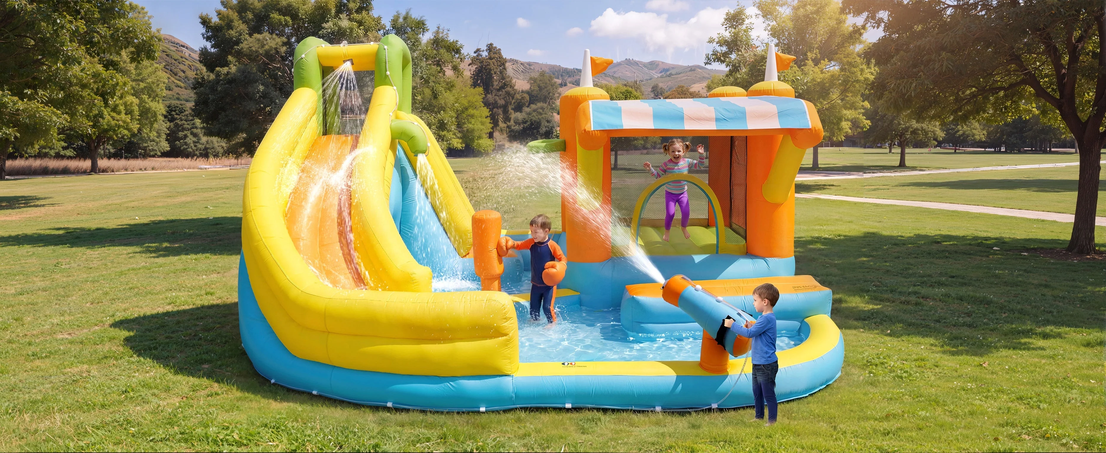 Inflatable Bouncy Castle Water Park with Slide, Pool and Blower, 433x375x165cm, Multicolor Outdoor Garden Toy - Image 6