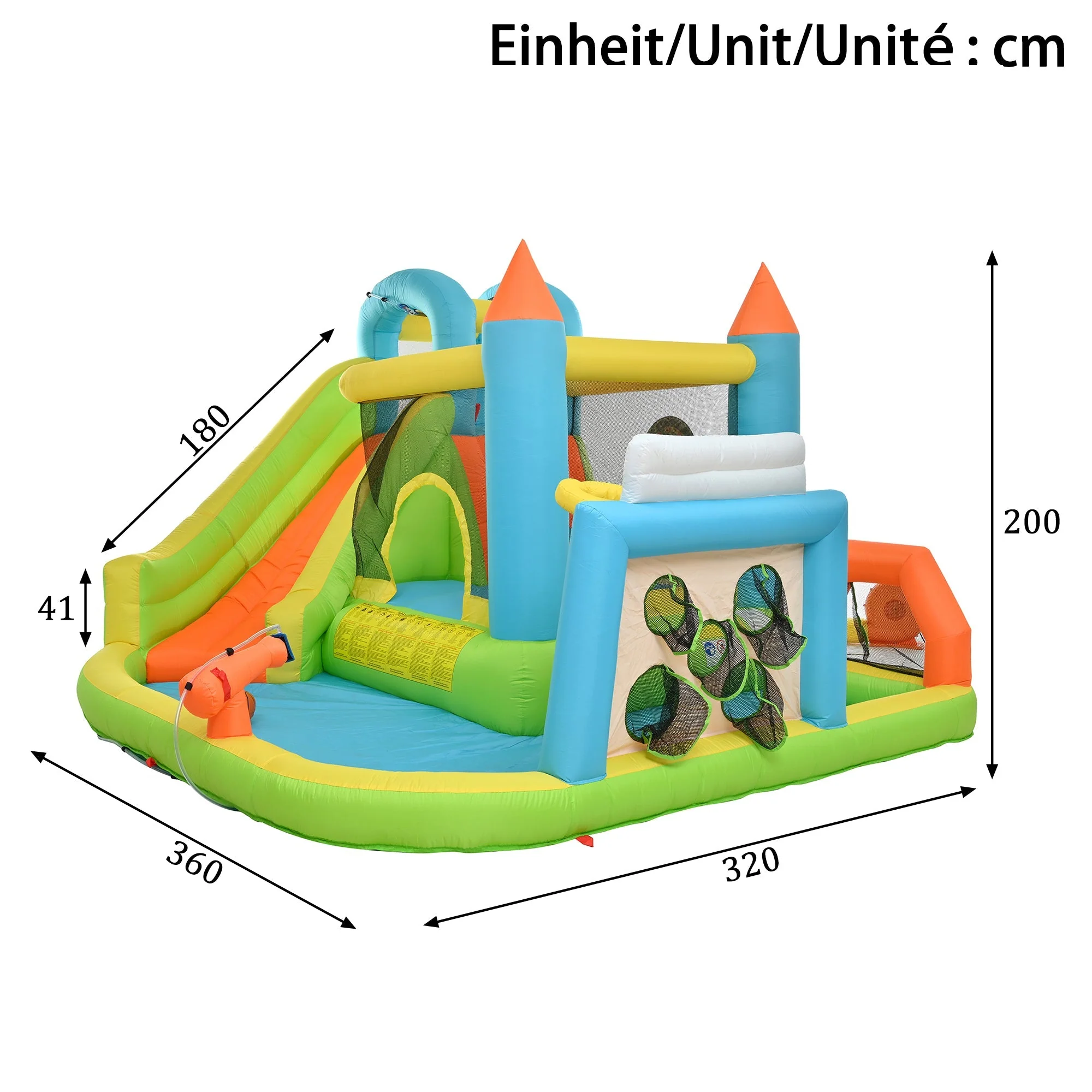 Inflatable Bouncy Castle with Slide, Water Pool and Basketball Hoop, 360x320x200cm, Multicolor - Image 4