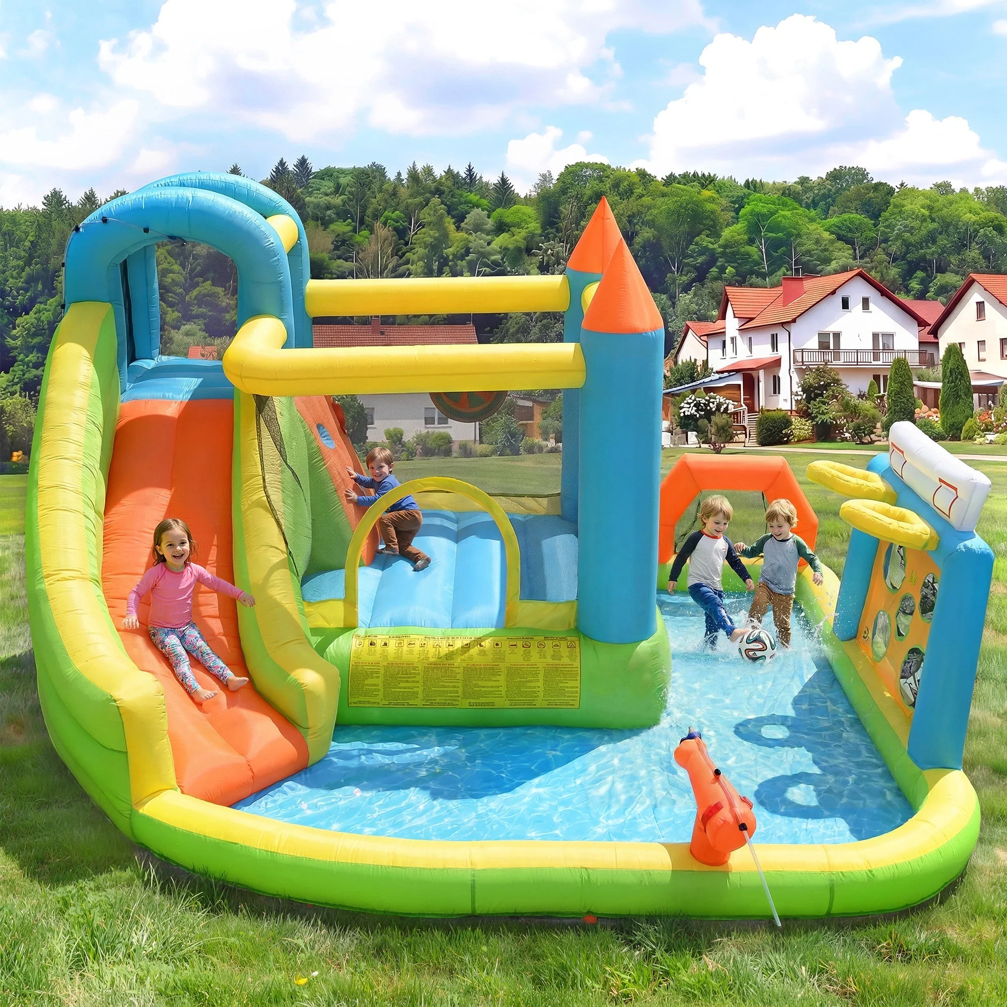 Inflatable Bouncy Castle with Slide, Water Pool and Basketball Hoop, 360x320x200cm, Multicolor - Image 7