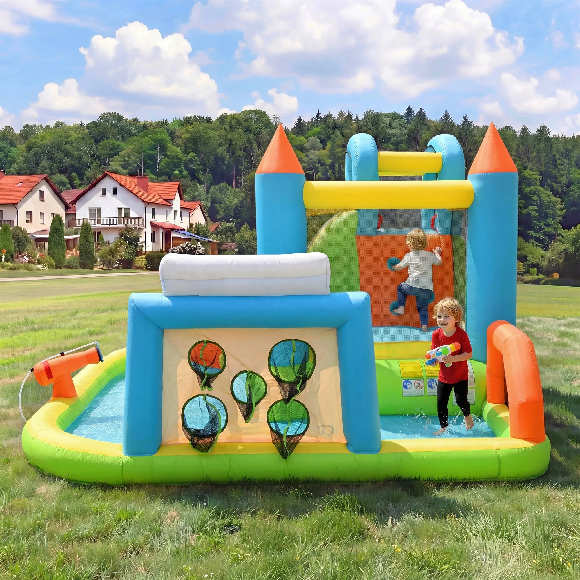 Inflatable Bouncy Castle with Slide, Water Pool and Basketball Hoop, 360x320x200cm, Multicolor - Image 9