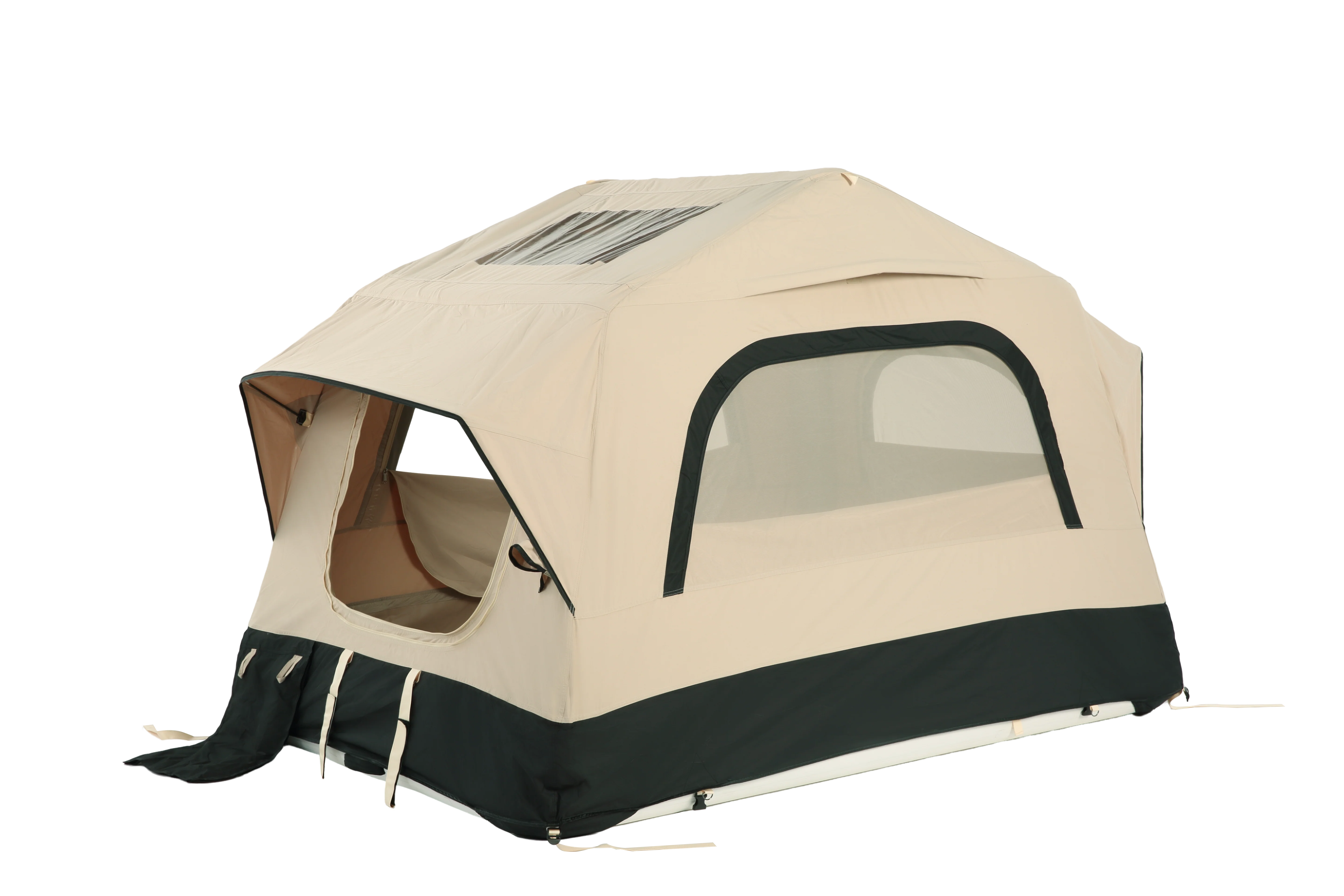 Inflatable Camping Tent with Hand Pump, Roof Tent - Beige + Black - Image 6