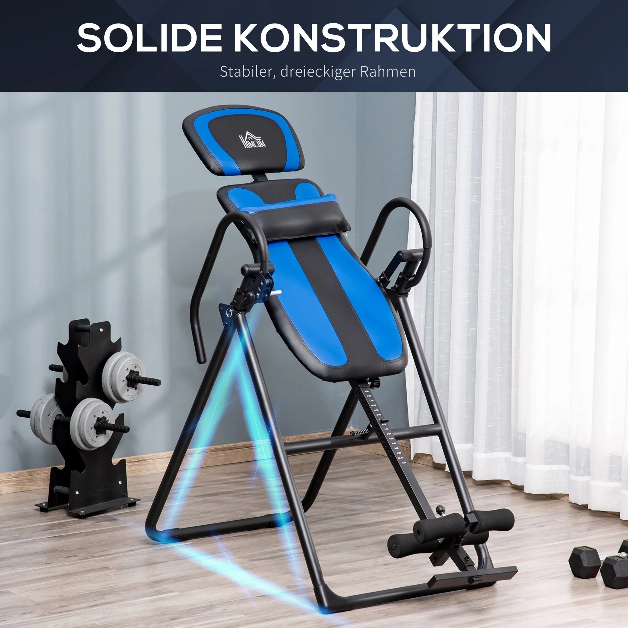 Inversion Table Foldable, Adjustable Backrest, Metal ABS Black Blue - Image 6