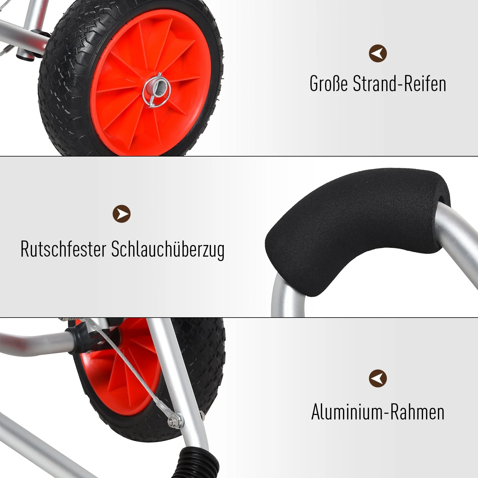 Kayak Cart Foldable, PU Tires, 75 kg, Aluminum - Image 6