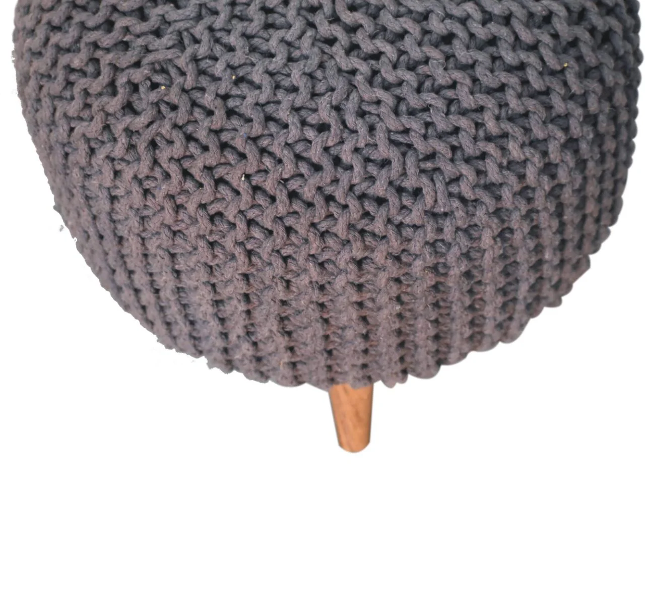 Keeva Round Upholstered Footstool, Solid Wood Grey - Image 5