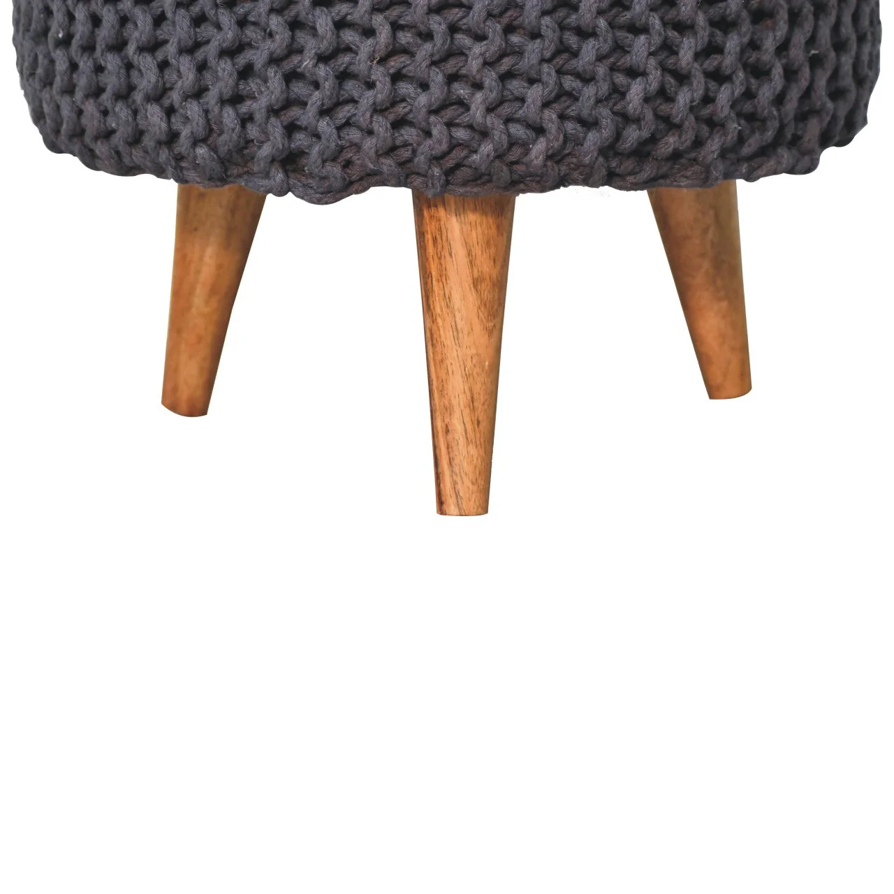 Keeva Round Upholstered Footstool, Solid Wood Grey - Image 7
