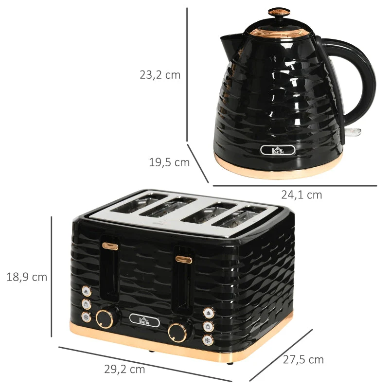Kettle Toaster Set Breakfast Set 1.7L Kettle 4-Slice Toaster Black - Image 3