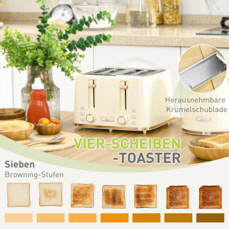 Kettle with Toaster 1.7L 4 Slices Breakfast Set, Beige - Image 5