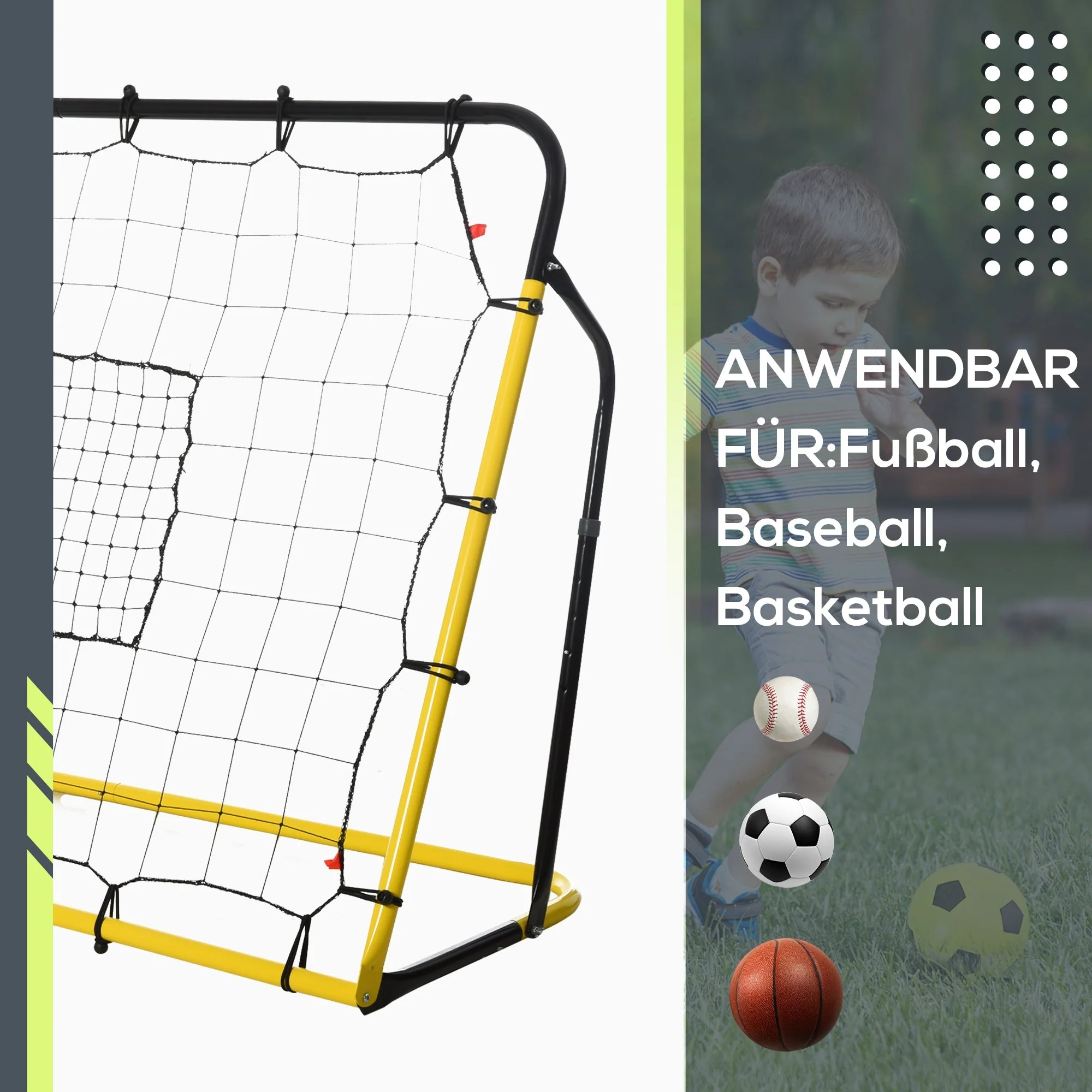 Kickback Football Rebounder Goal Rebound Wall 184x63x123 cm Yellow Black - Image 5