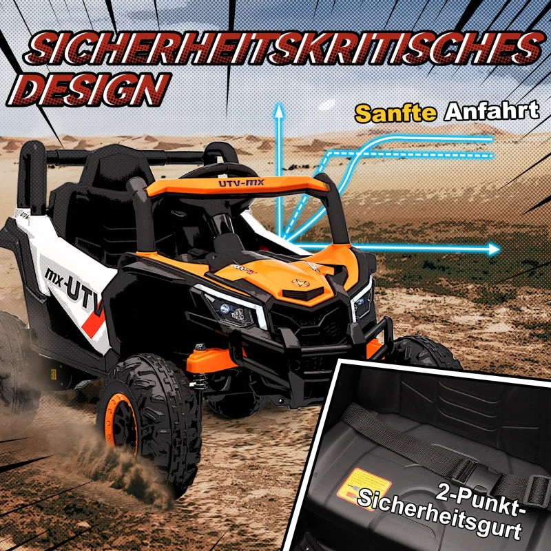 Kids Electric Ride-On Car with Remote Control, LED Lights and USB, Orange - Image 6