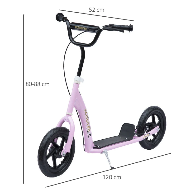 Kids Kick Scooter, 12-inch Wheels, Handbrake & Kickstand, Steel, Pink - Image 3