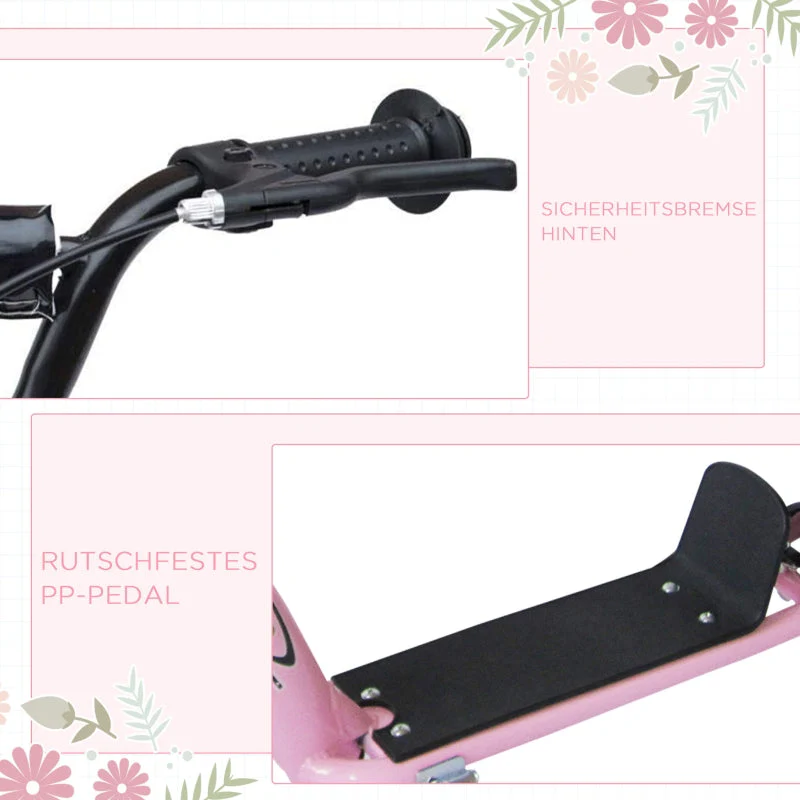 Kids Kick Scooter, 12-inch Wheels, Handbrake & Kickstand, Steel, Pink - Image 6