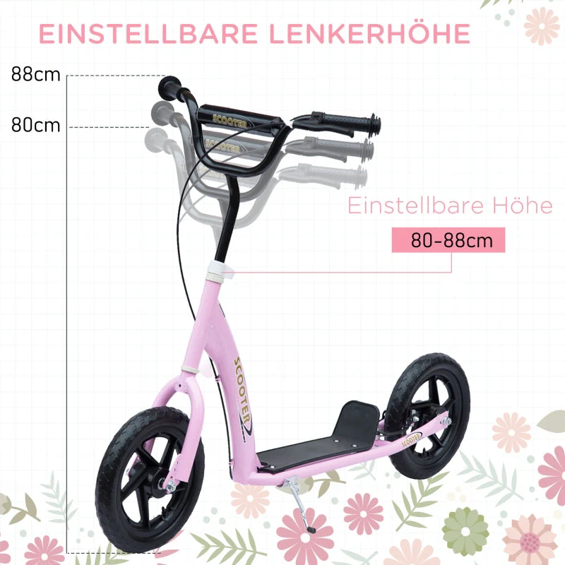 Kids Kick Scooter, 12-inch Wheels, Handbrake & Kickstand, Steel, Pink - Image 7
