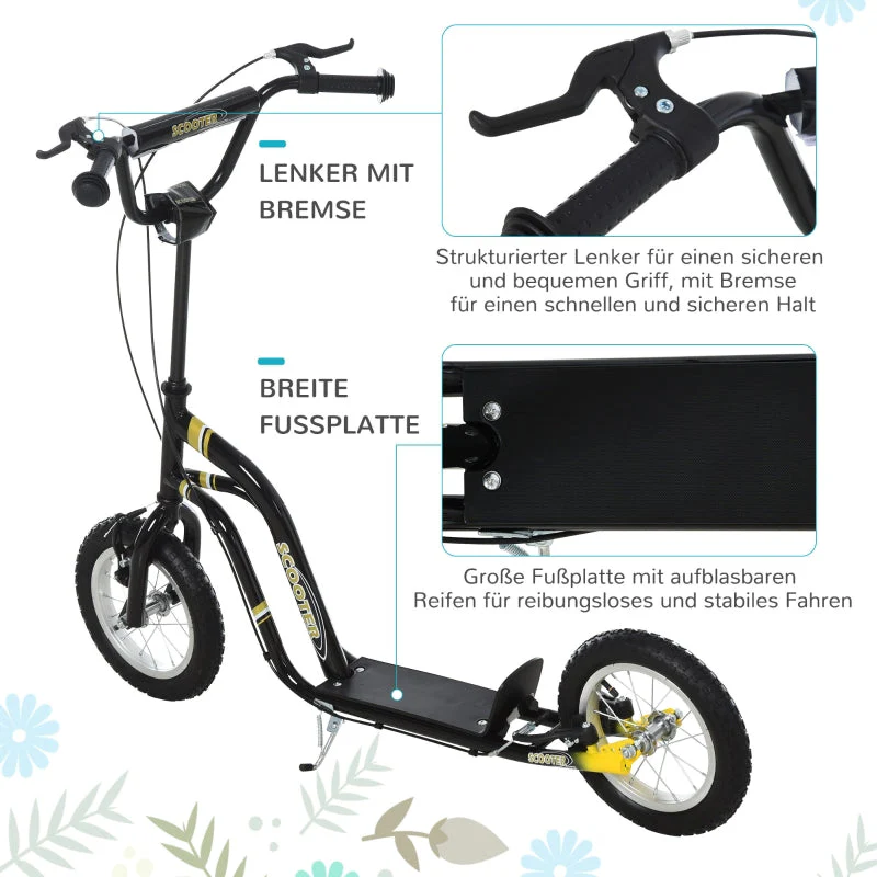 Kids' Scooter with 12-Inch Pneumatic Tires and Kickboard, Aluminum, Black - Image 5