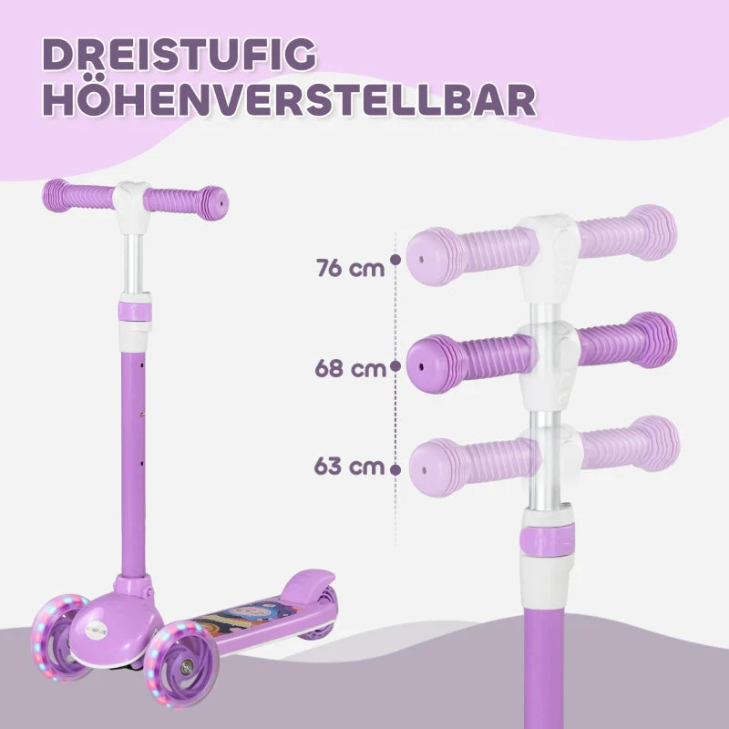Kids' Scooter with LED Wheels and Adjustable Height, Purple - Image 4