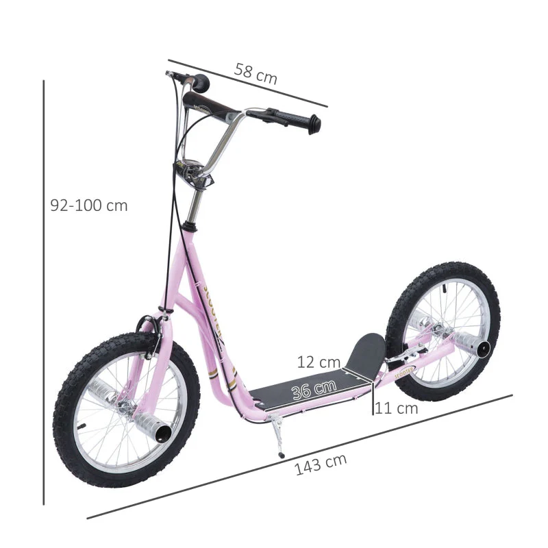 Kids' Scooter with Pneumatic Tires and Height Adjustable Handlebar, Pink - Image 3