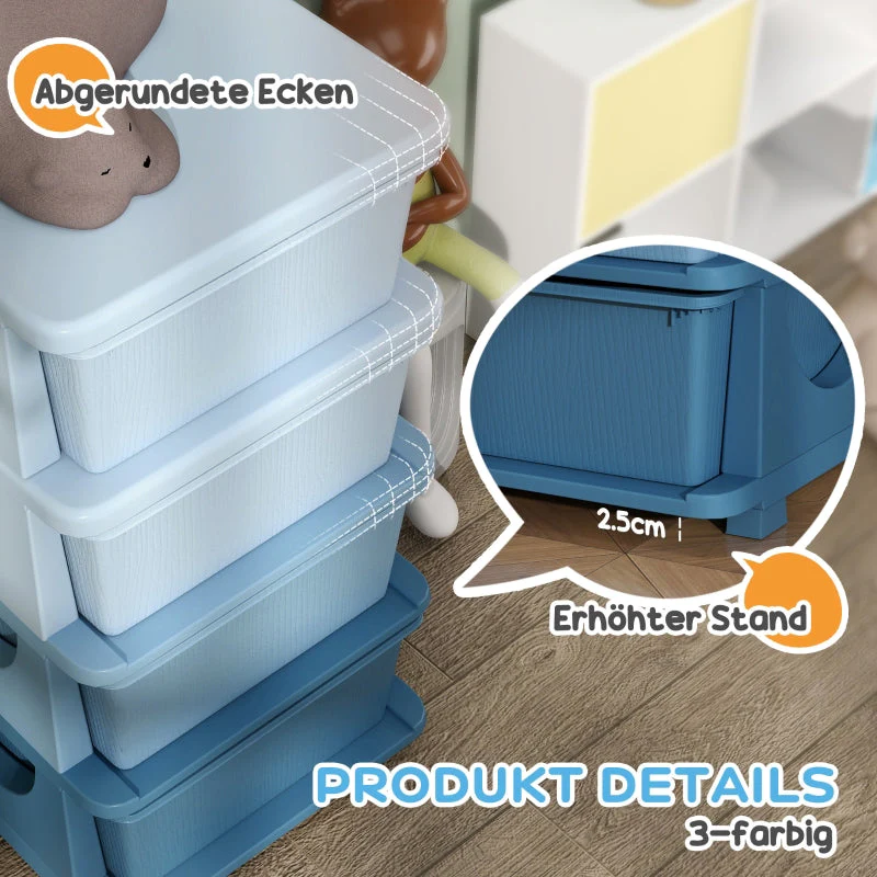 Kids' Storage Boxes, 4 Drawers, Rounded Edges, Plastic, Blue - Image 5