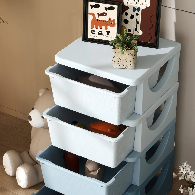 Kids' Storage Boxes, 4 Drawers, Rounded Edges, Plastic, Blue - Image 7
