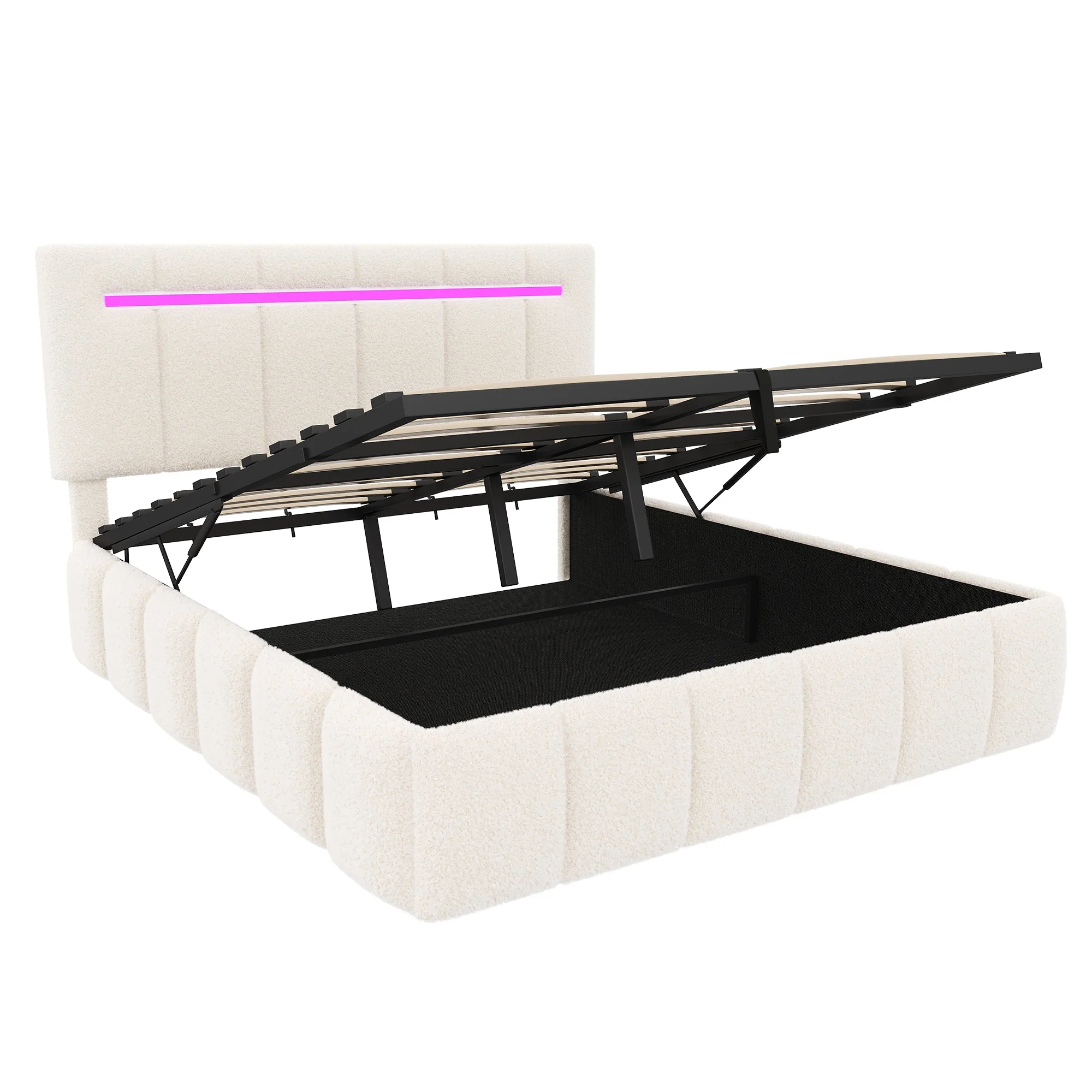 King Hydraulic Bed with Charging Station Boucle - Image 3