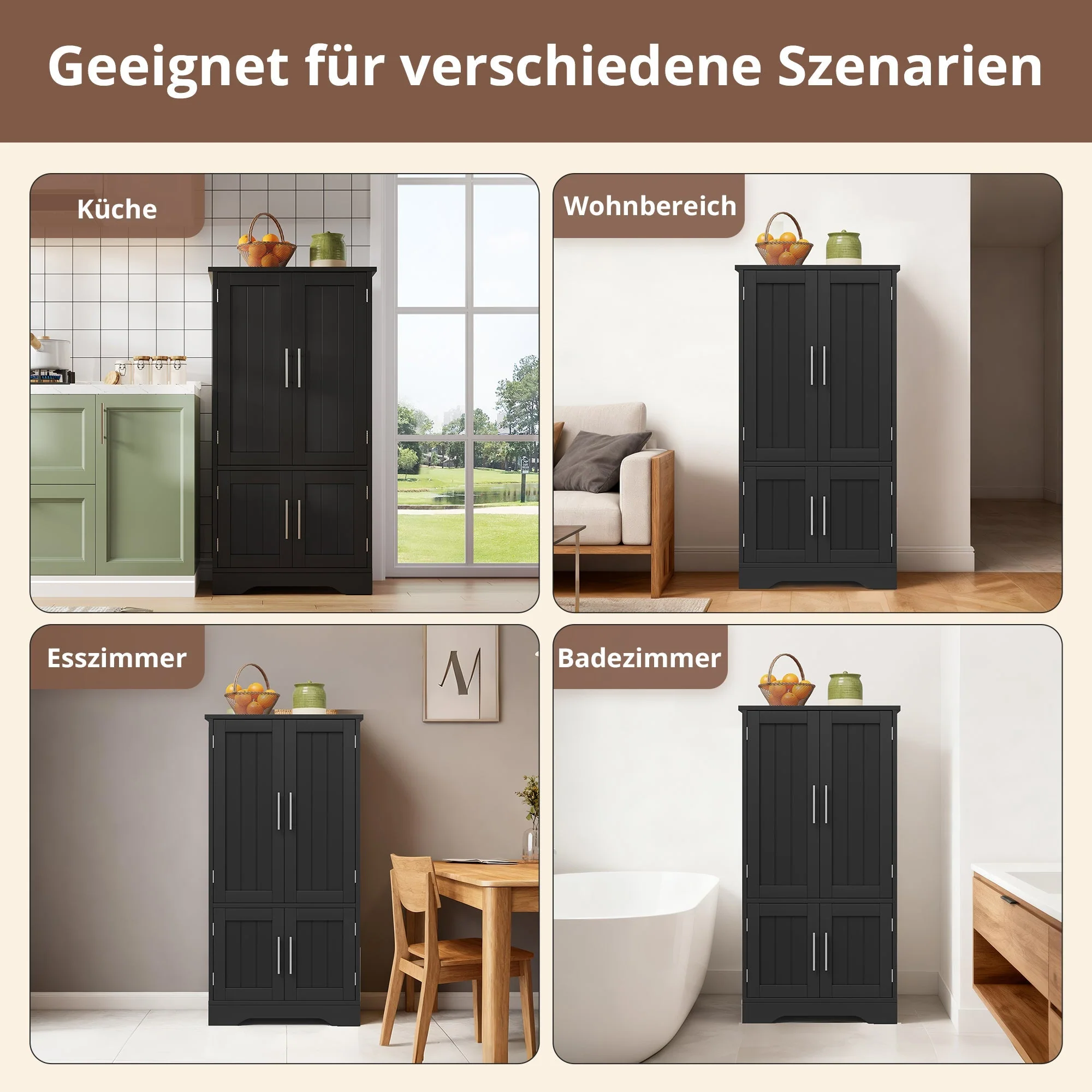 Kitchen Cabinet 4-Door Storage 120x60x40cm LED Sensor Light Black - Image 4
