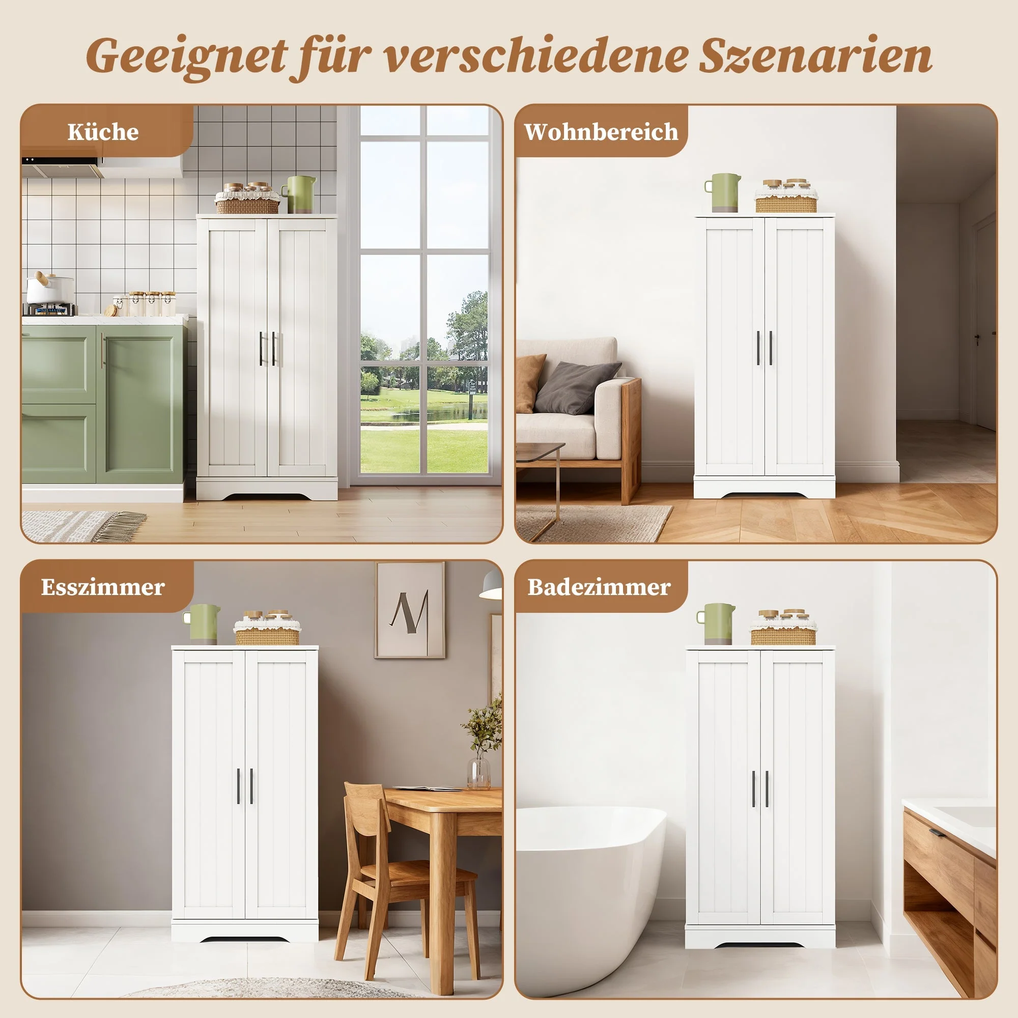 Kitchen Cabinet with LED Sensor Light and Adjustable Shelves, White - Image 2
