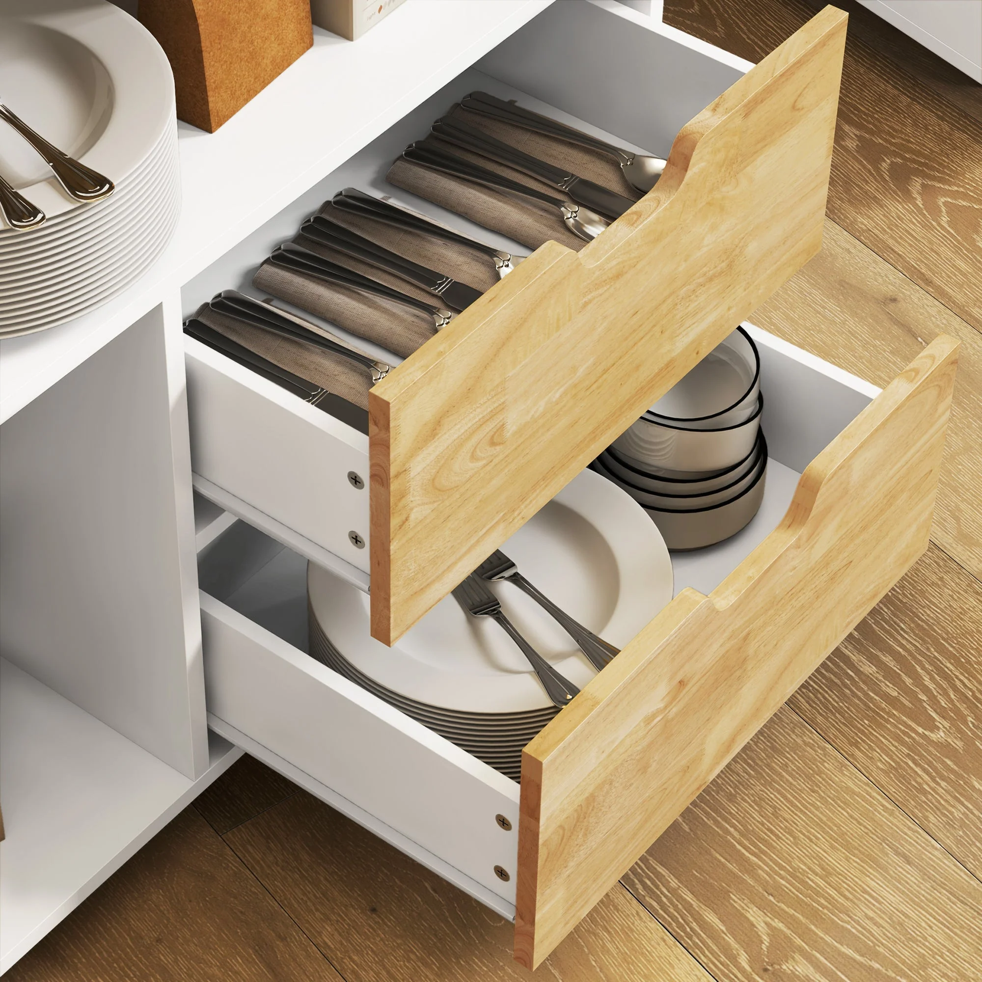 Kitchen Cart with Drawers, Cabinet, and Handle, Oak - Image 8