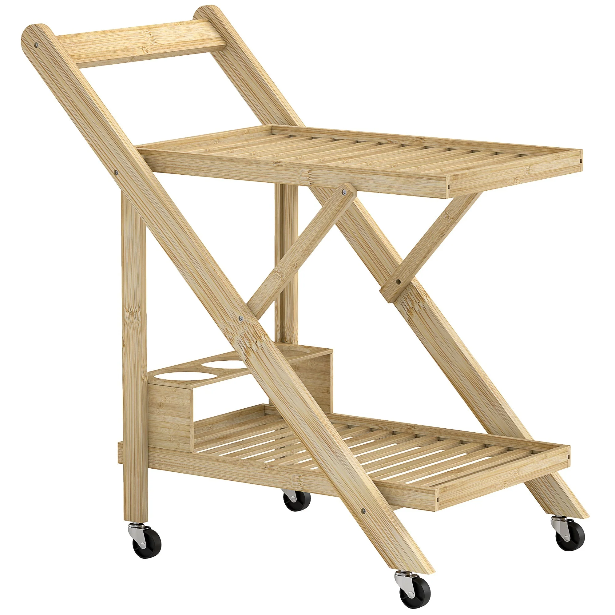 Kitchen Cart with Wine Rack, 2-Level Rolling, Bamboo Natural - Image 2