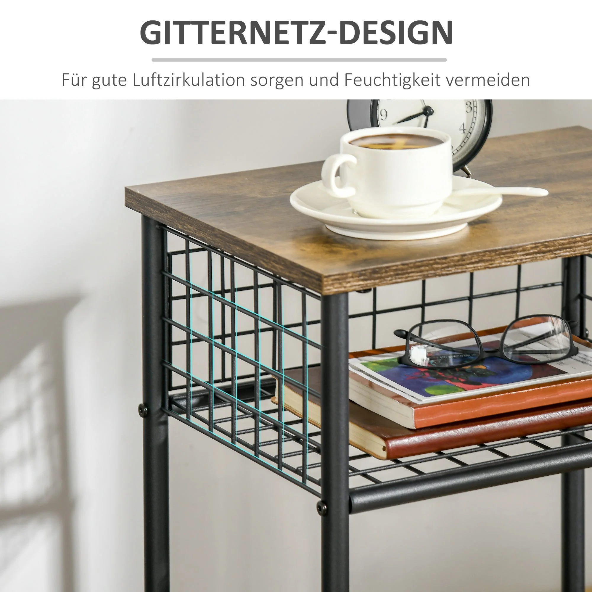 Kitchen Cart with Worktop, 2 Storage Baskets, 360° Swivel Casters, Rustic Brown - Image 6
