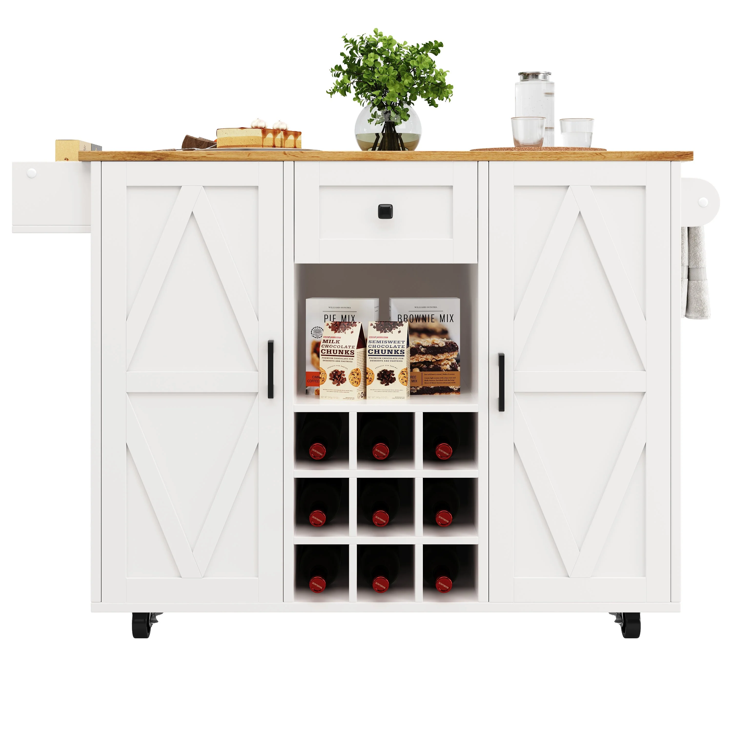 Kitchen Island Dining Cart Extendable Multifunctional Storage - Wood Grain - Image 9