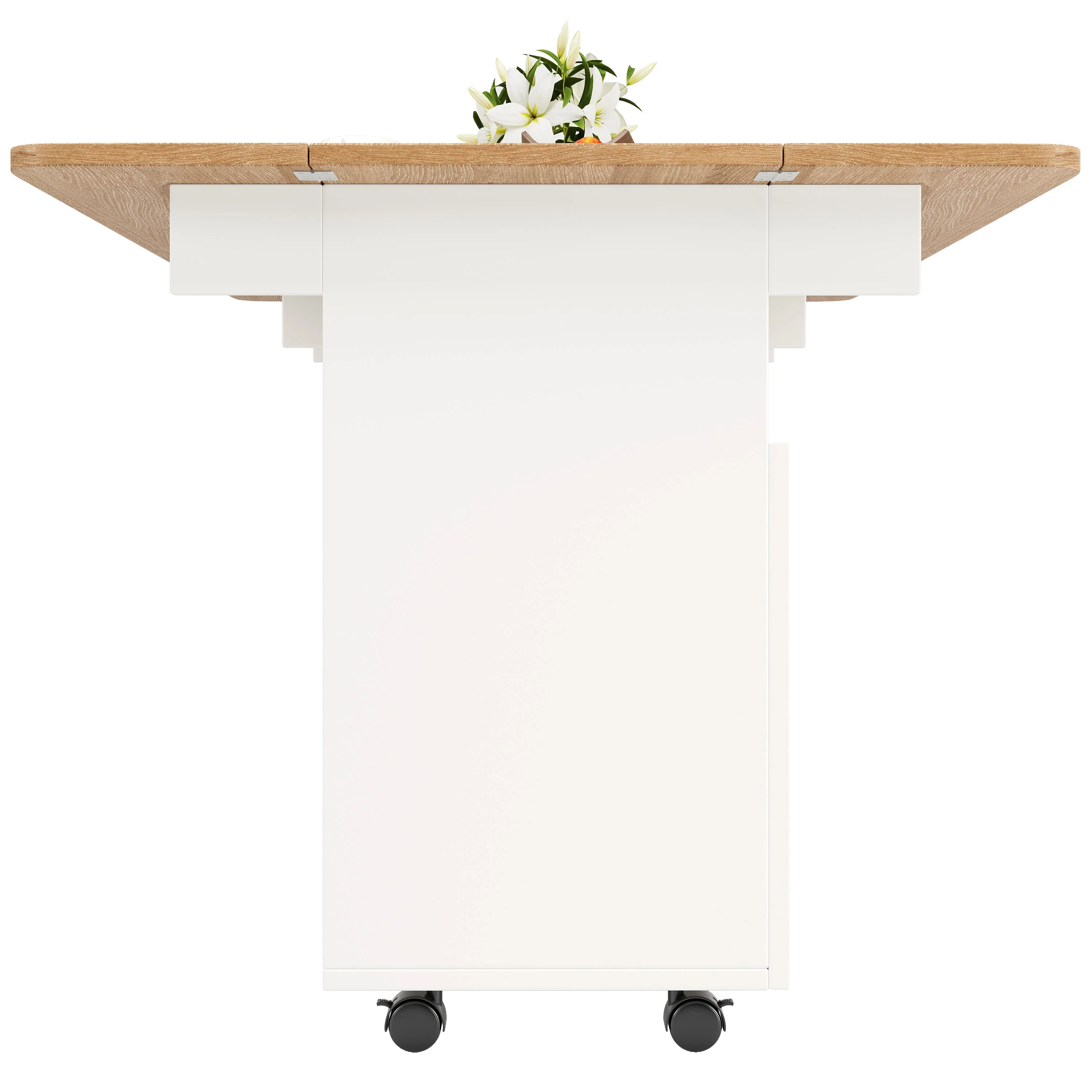 Kitchen Island Dining Cart - Multifunctional Storage, Removable - White Wood Grain - Image 5