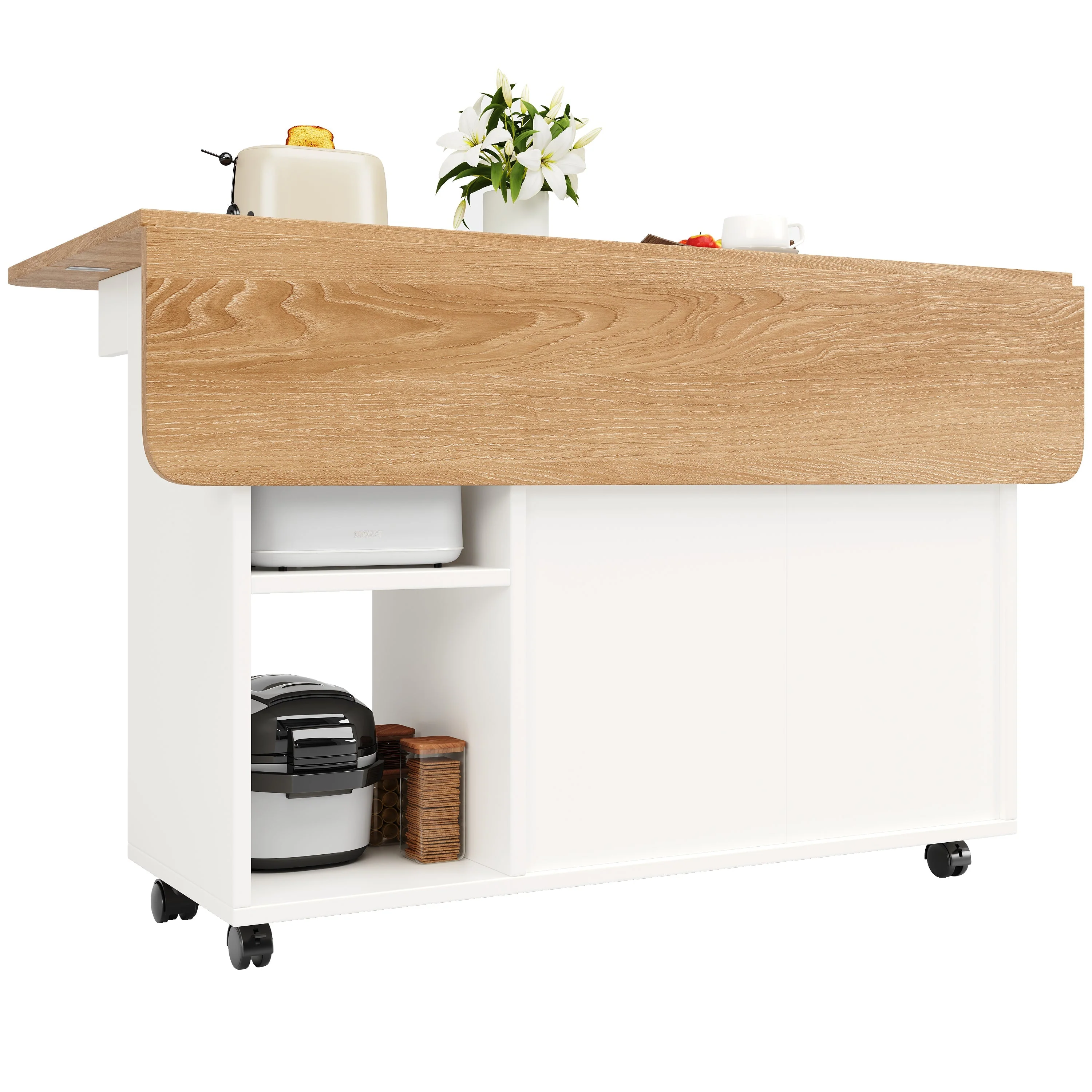 Kitchen Island Dining Cart - Multifunctional Storage, Removable - White Wood Grain - Image 9