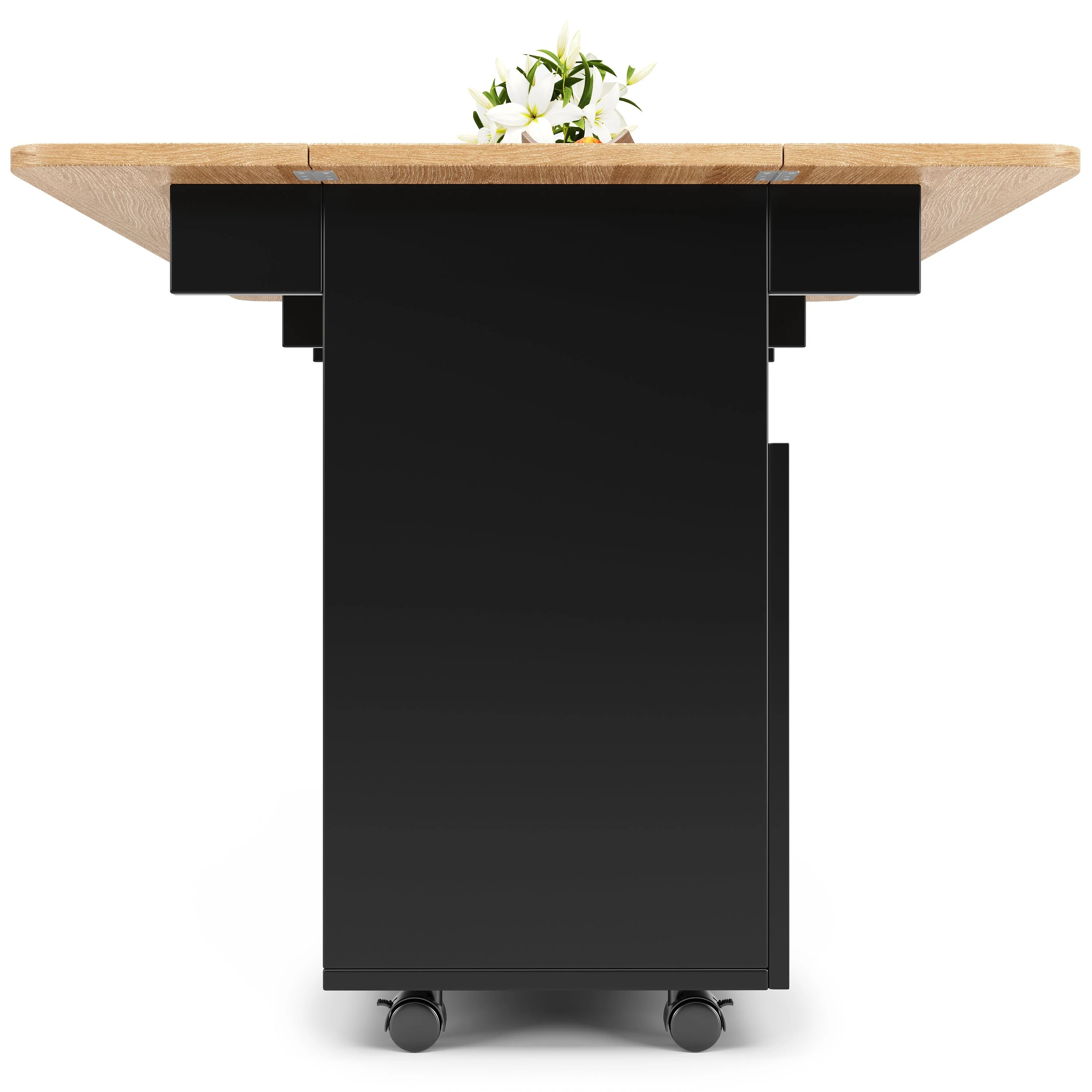 Kitchen Island Dining Cart - Multifunctional Table, Removable Trolley, Storage - Wood Grain Black - Image 10