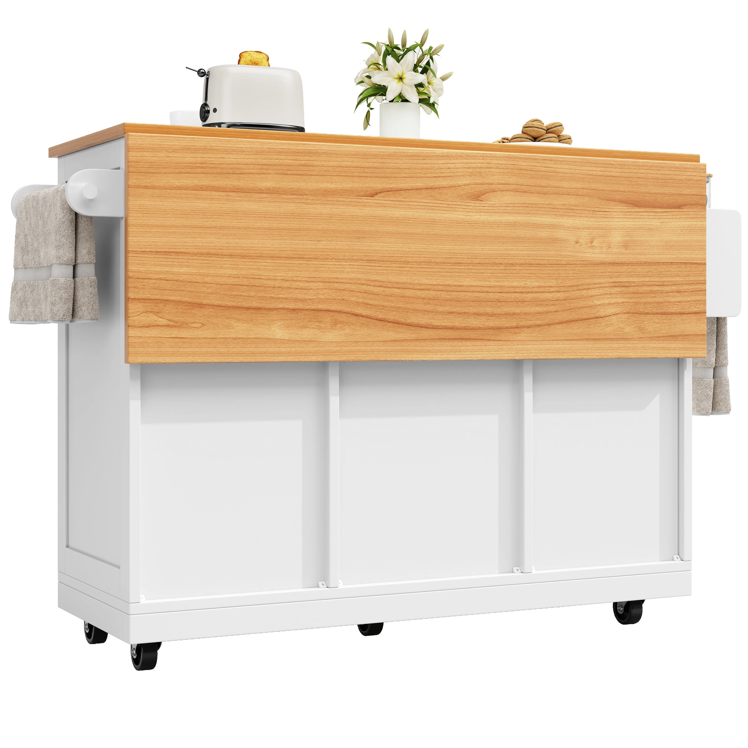 Kitchen Island Dining Trolley Sideboard Worktop Casters Adjustable Storage White - Image 10