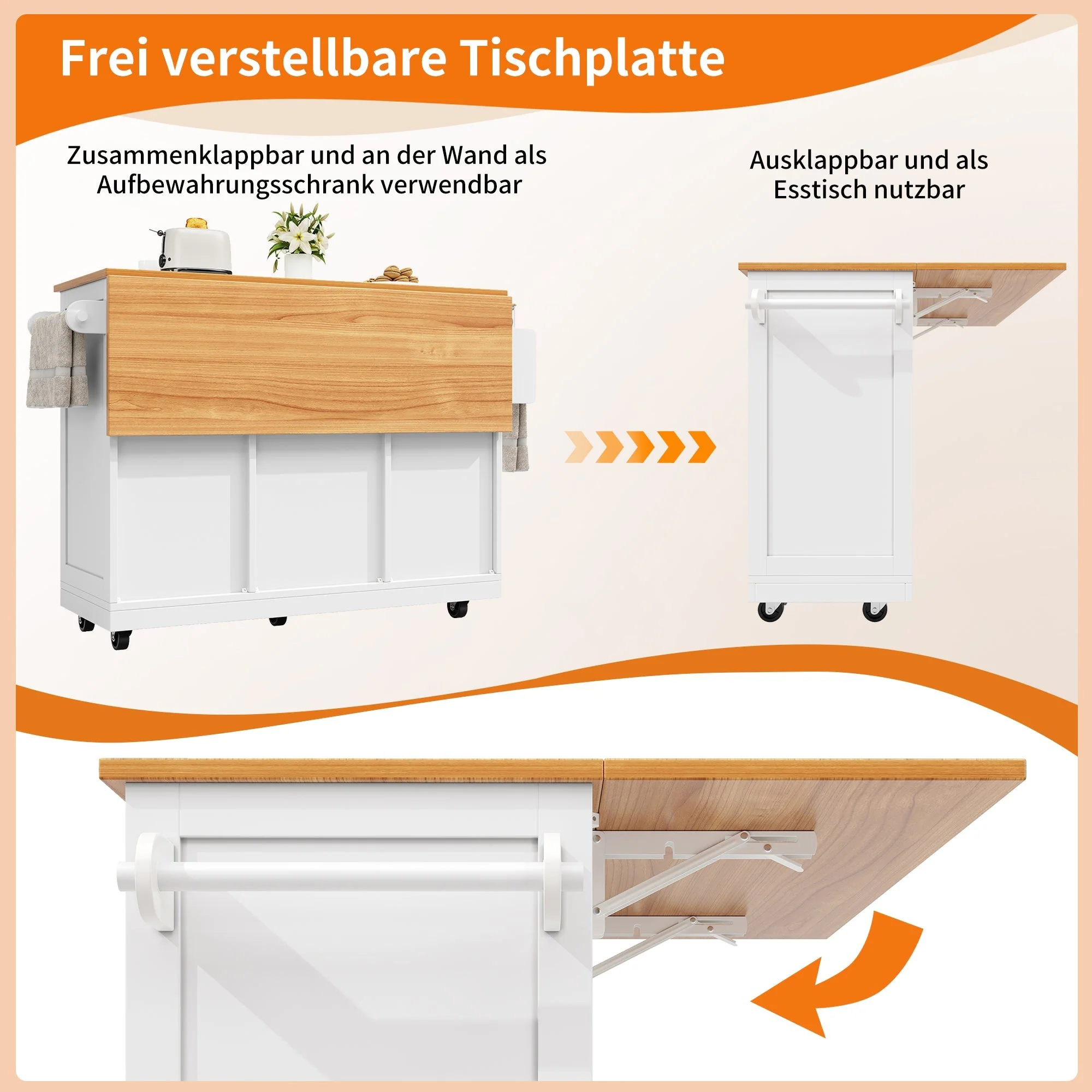 Kitchen Island Dining Trolley Sideboard Worktop Casters Adjustable Storage White - Image 6