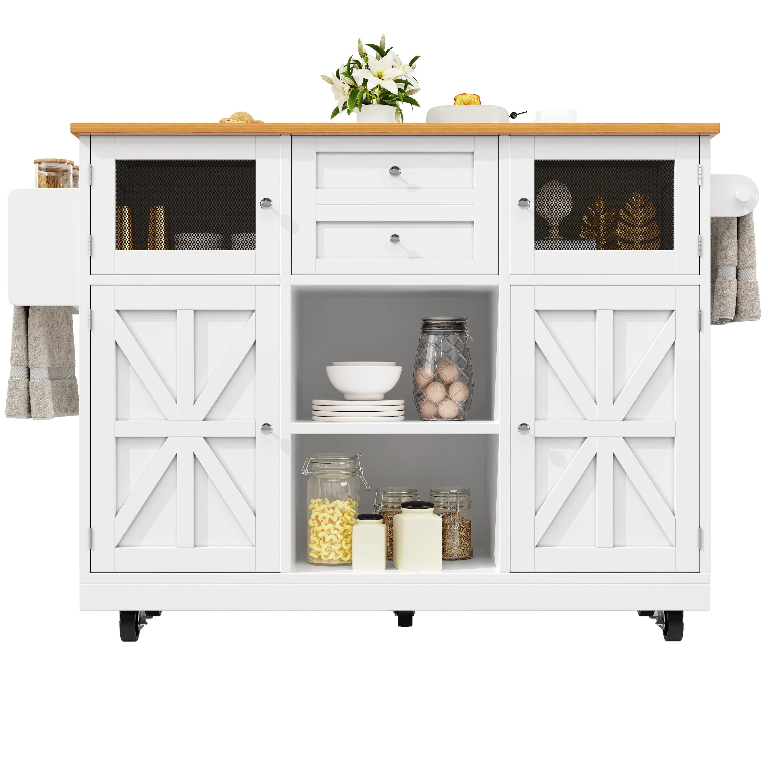 Kitchen Island Dining Trolley Sideboard Worktop Casters Adjustable Storage White - Image 9