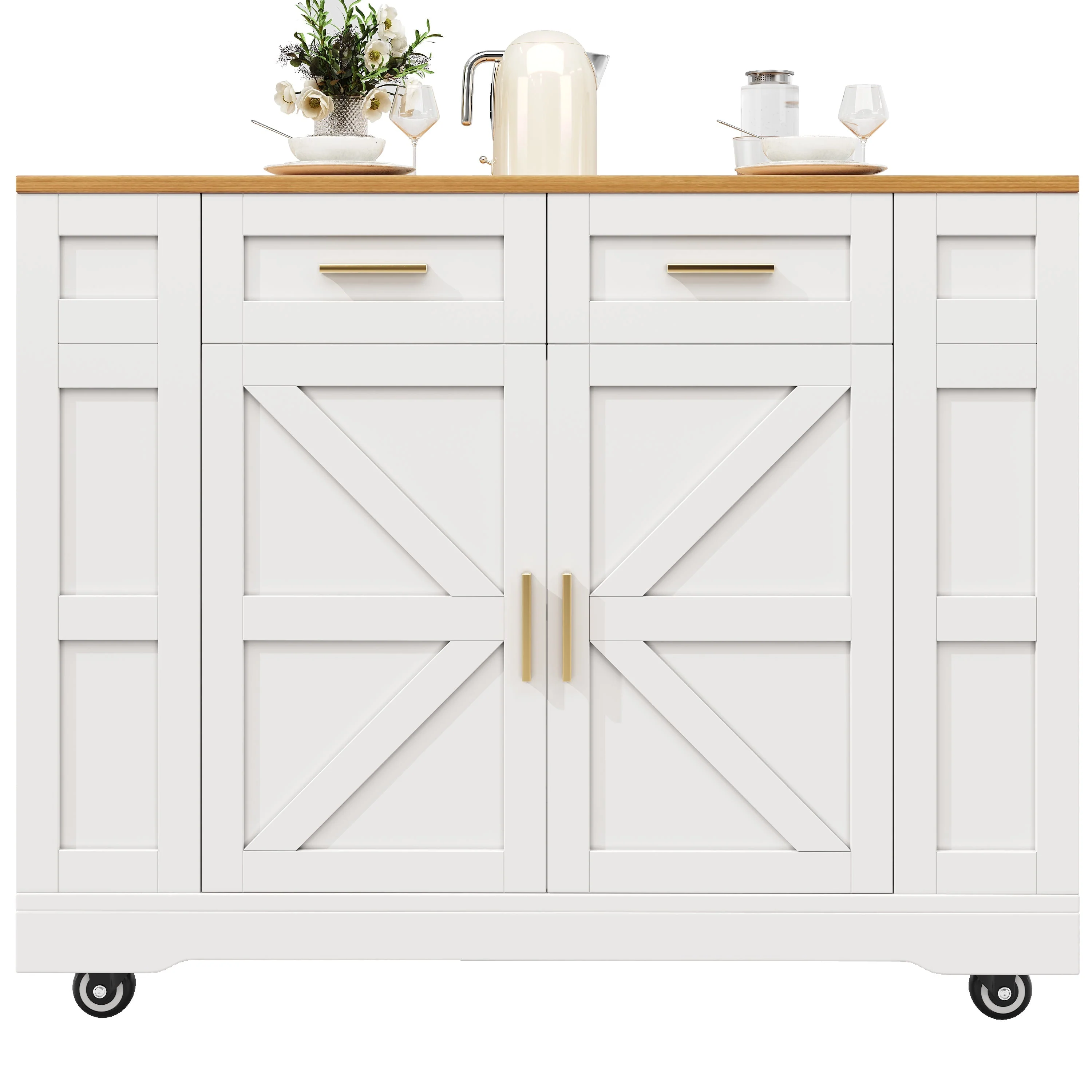 Kitchen Island Extendable Dining Table Storage Wood Grain - White - Image 10
